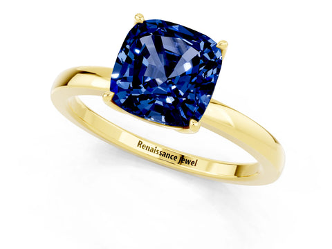 Yellow gold Cushion Cut Solitaire Diamond Ring with Thin Band and Four-Prong Setting_1
