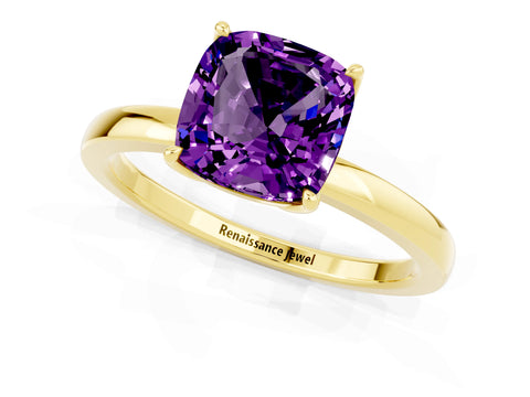 Yellow gold Cushion Cut Solitaire Diamond Ring with Thin Band and Four-Prong Setting_1