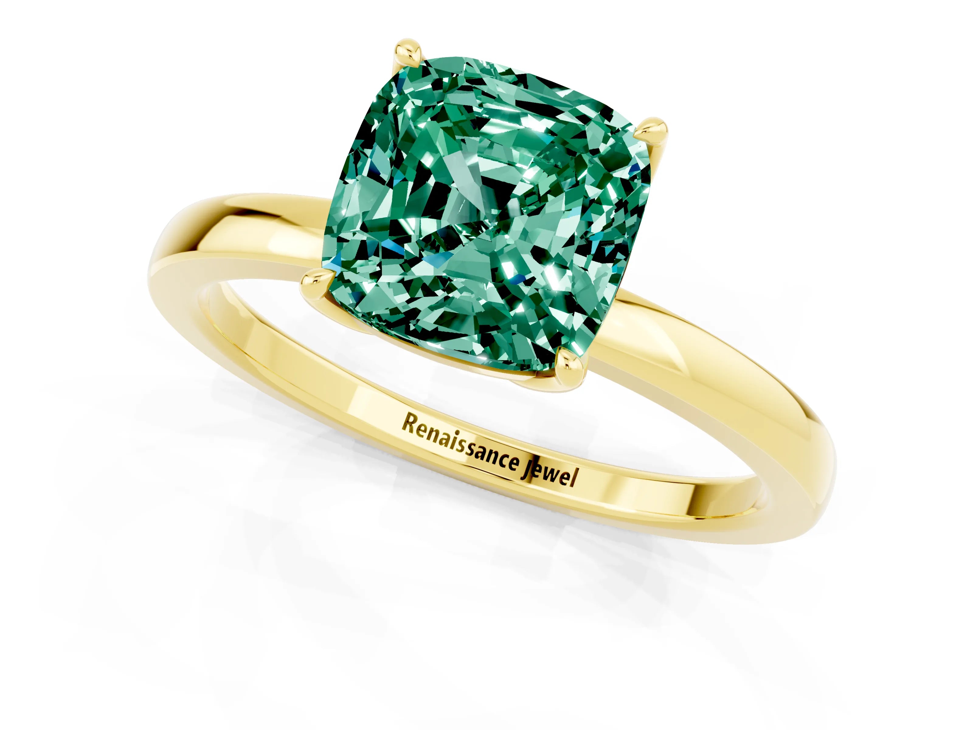 Yellow gold Cushion Cut Solitaire Diamond Ring with Thin Band and Four-Prong Setting_1