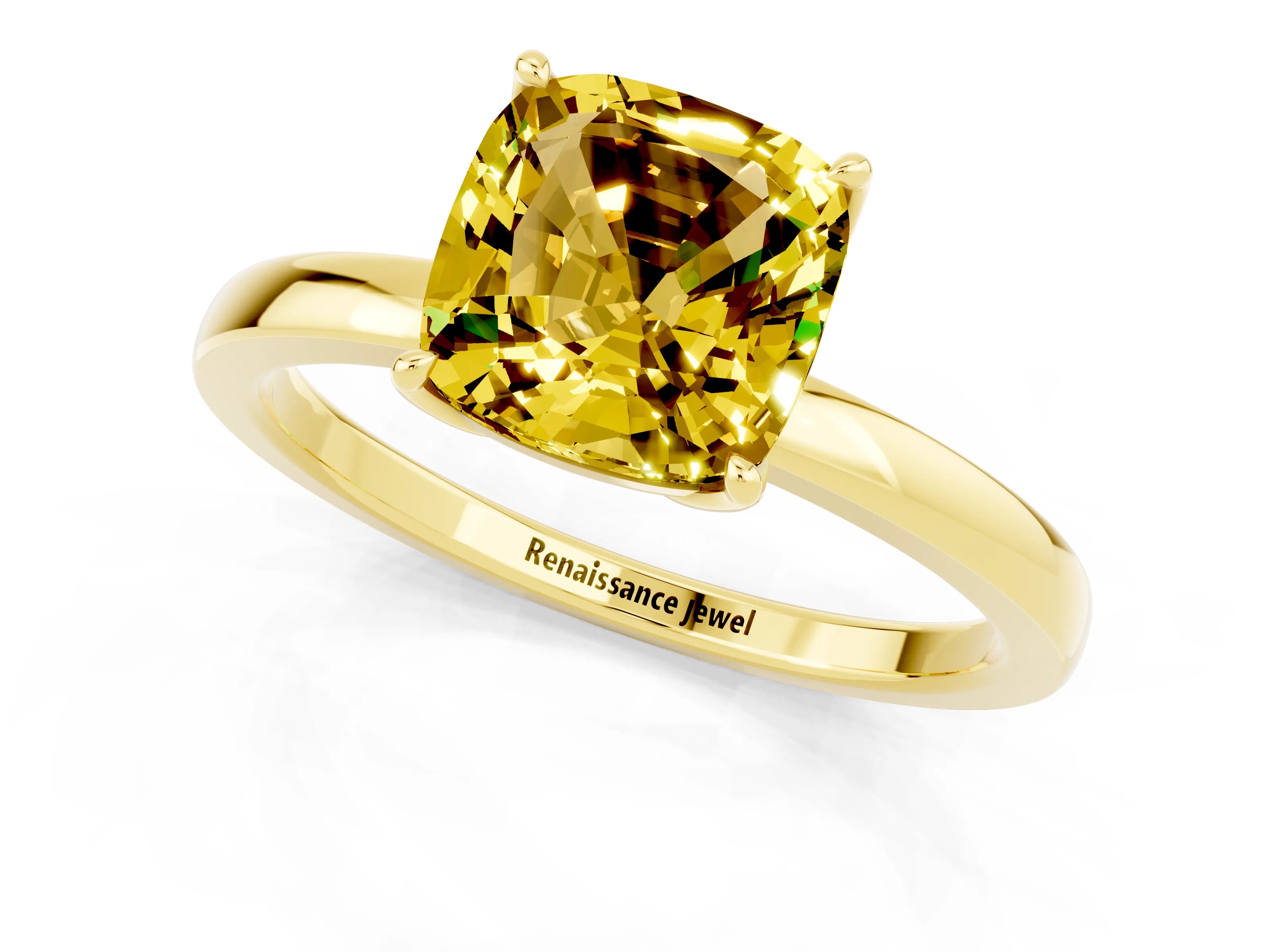 Yellow gold Cushion Cut Solitaire Diamond Ring with Thin Band and Four-Prong Setting_1