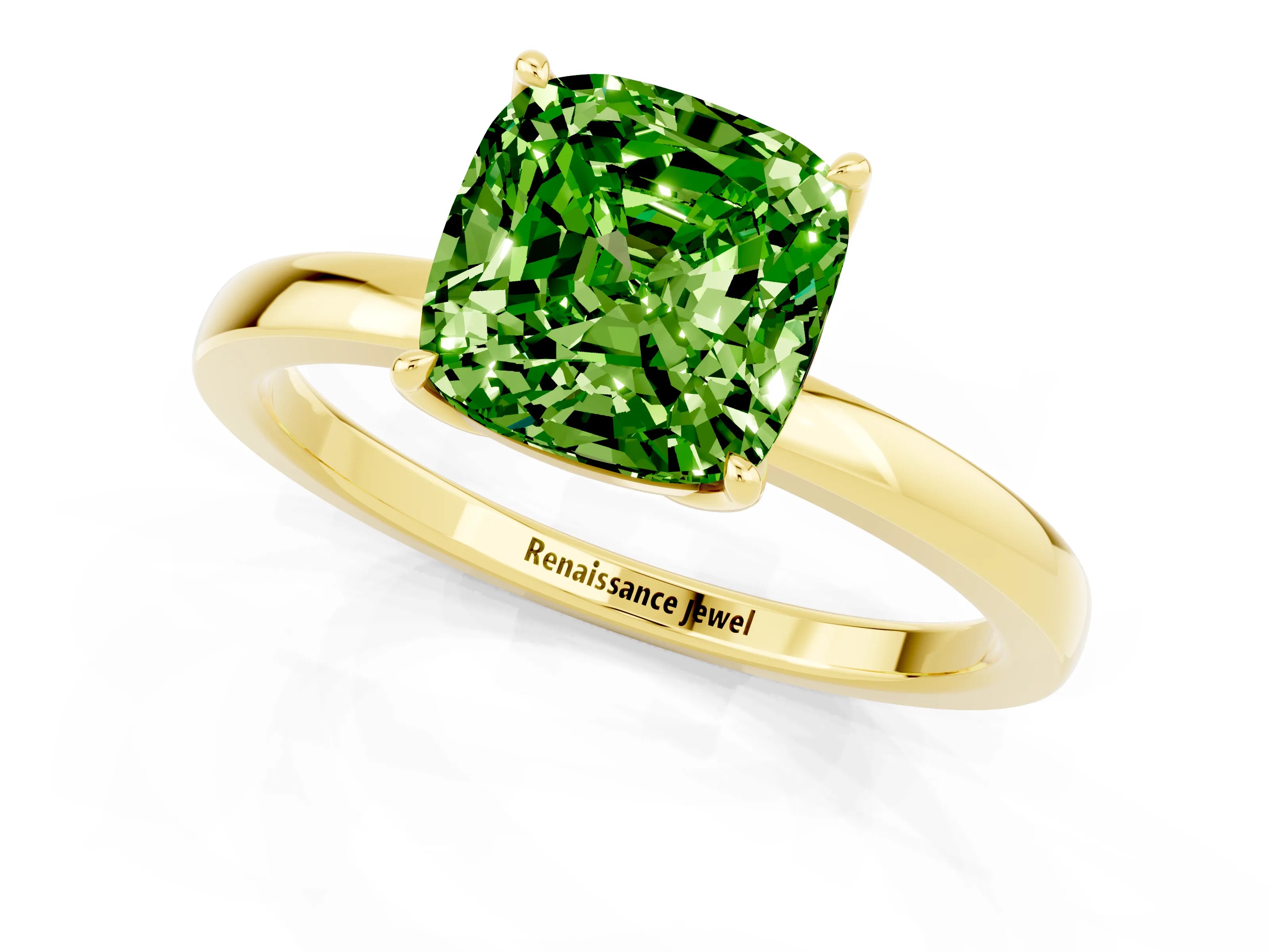 Yellow gold Cushion Cut Solitaire Diamond Ring with Thin Band and Four-Prong Setting_1