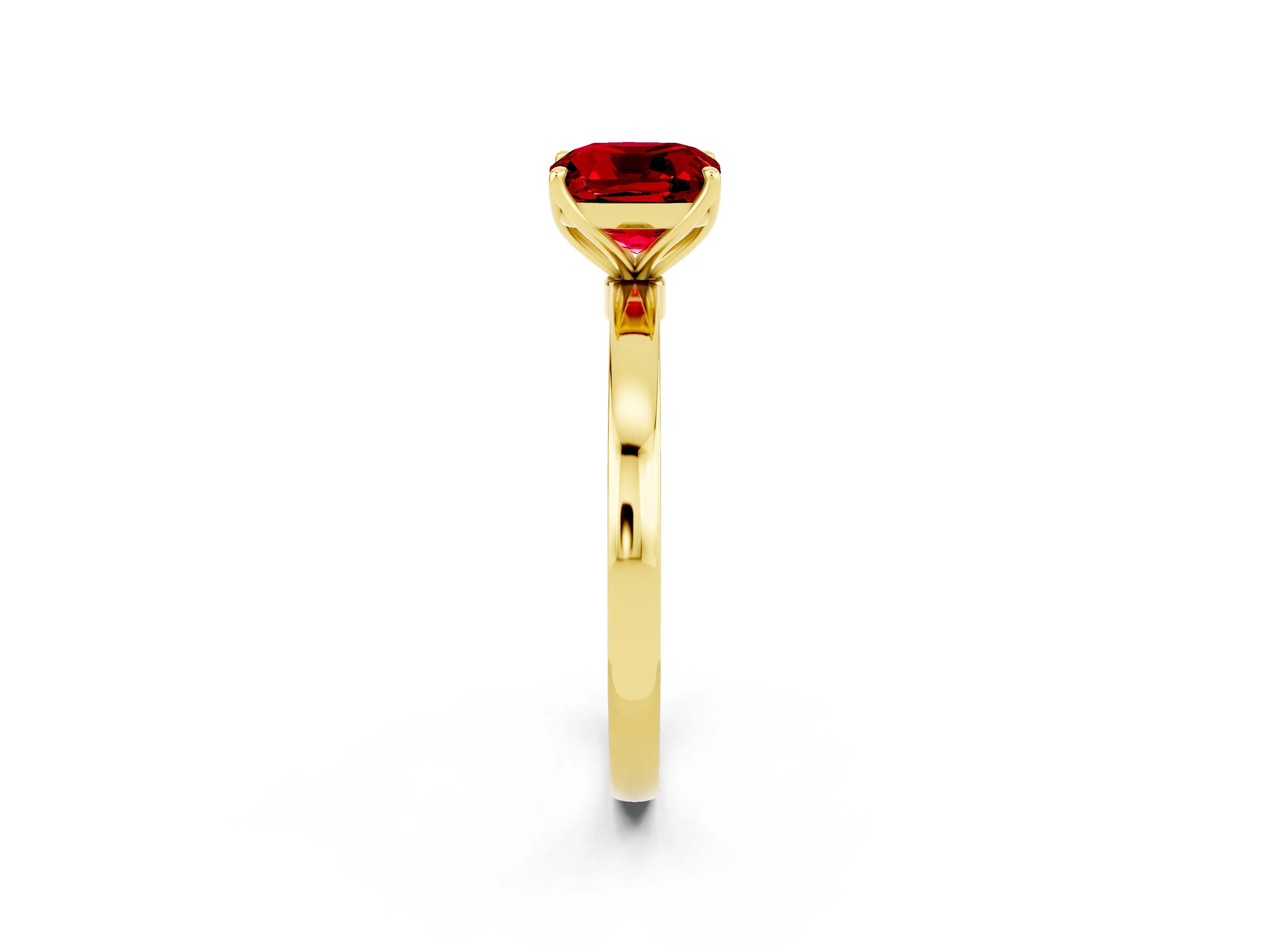 Yellow gold Cushion Cut Solitaire Diamond Ring with Thin Band and Four-Prong Setting_2