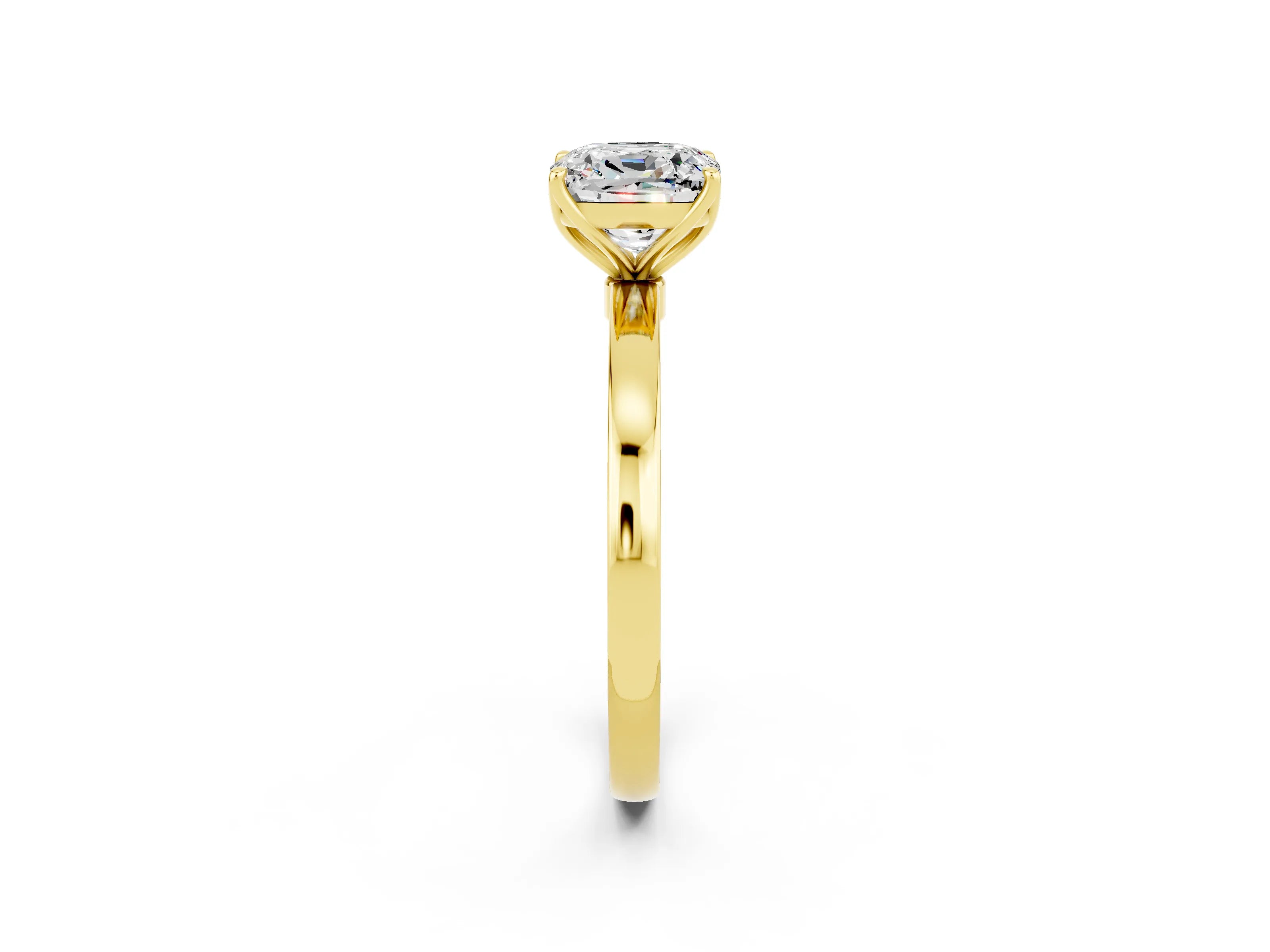 Yellow gold Cushion Cut Solitaire Diamond Ring with Thin Band and Four-Prong Setting_2