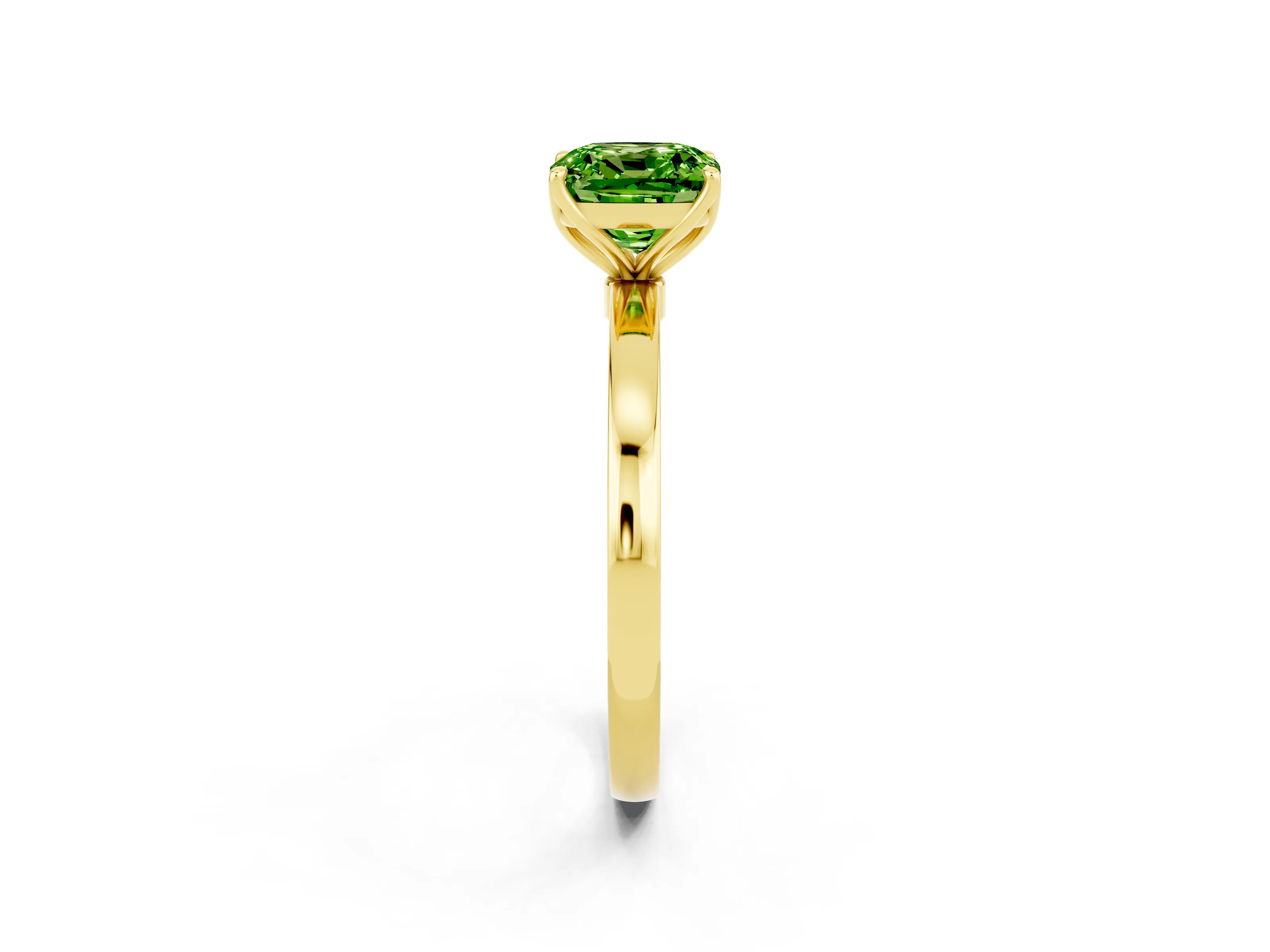 Yellow gold Cushion Cut Solitaire Diamond Ring with Thin Band and Four-Prong Setting_2
