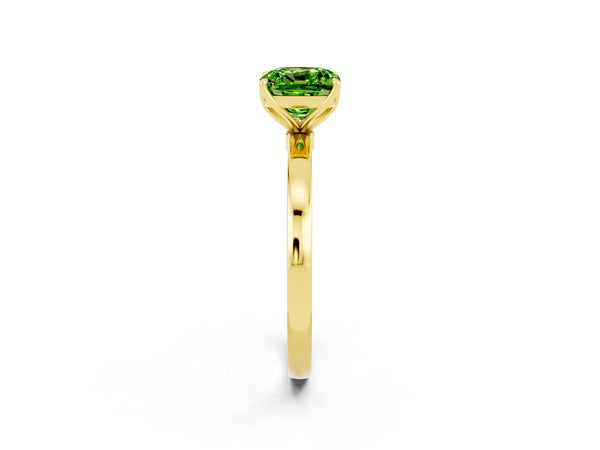 Yellow gold Cushion Cut Solitaire Diamond Ring with Thin Band and Four-Prong Setting