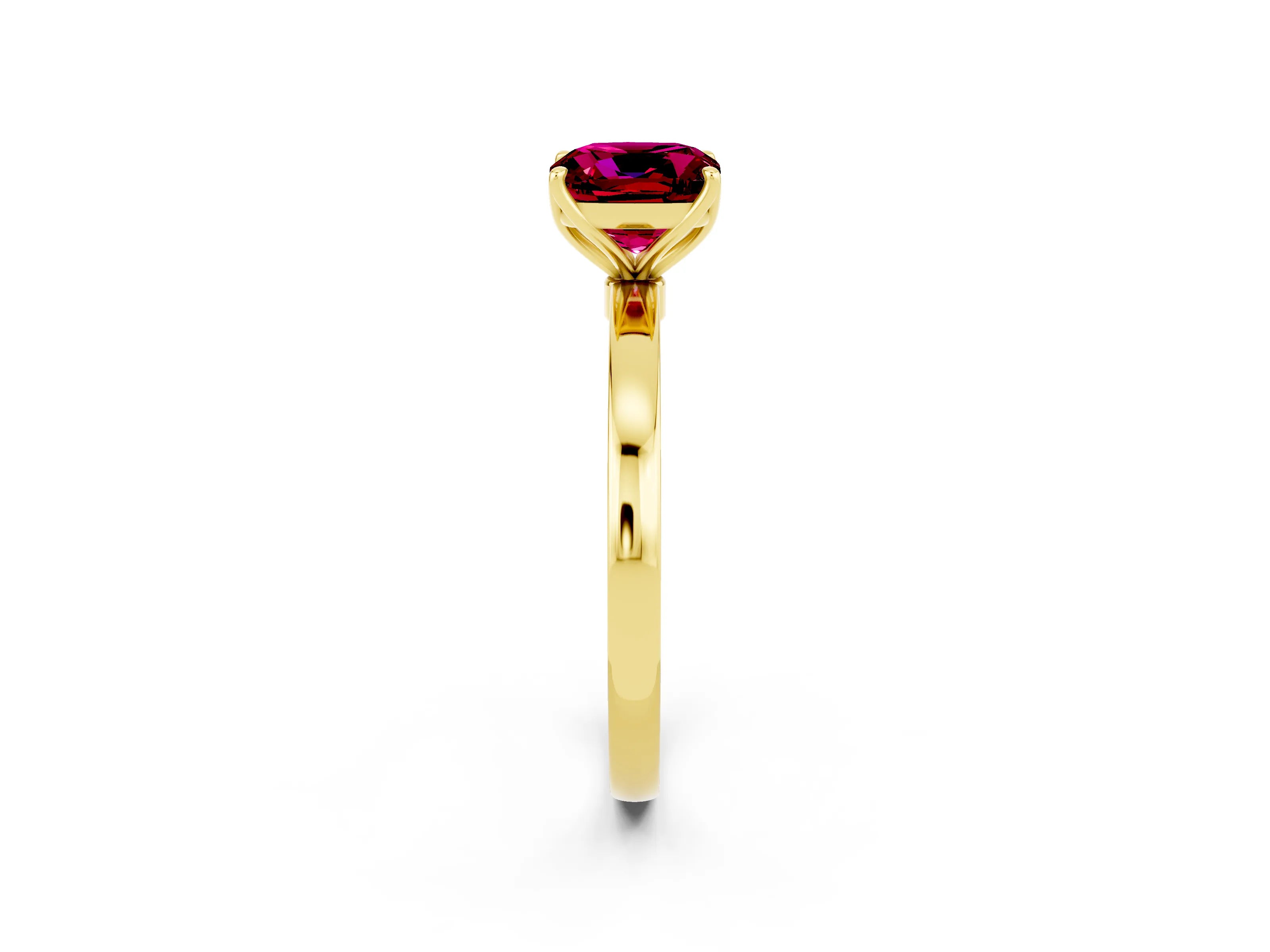 Yellow gold Cushion Cut Solitaire Diamond Ring with Thin Band and Four-Prong Setting_2