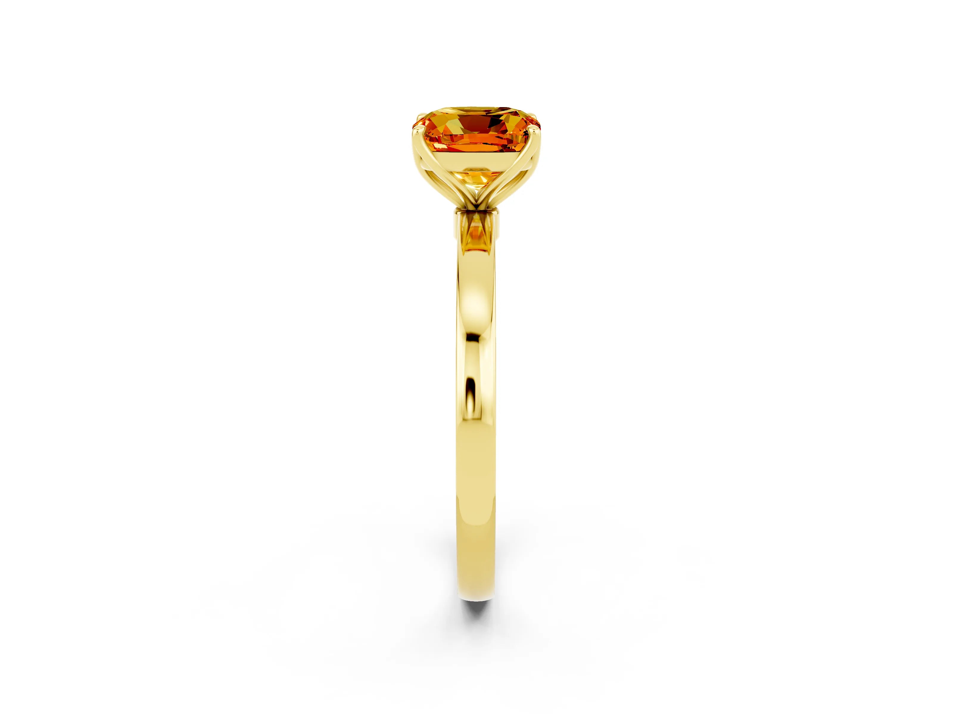 Yellow gold Cushion Cut Solitaire Diamond Ring with Thin Band and Four-Prong Setting_2