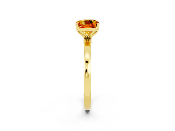 Yellow gold Cushion Cut Citrine Solitaire Ring with Thin Band and Prong Setting
