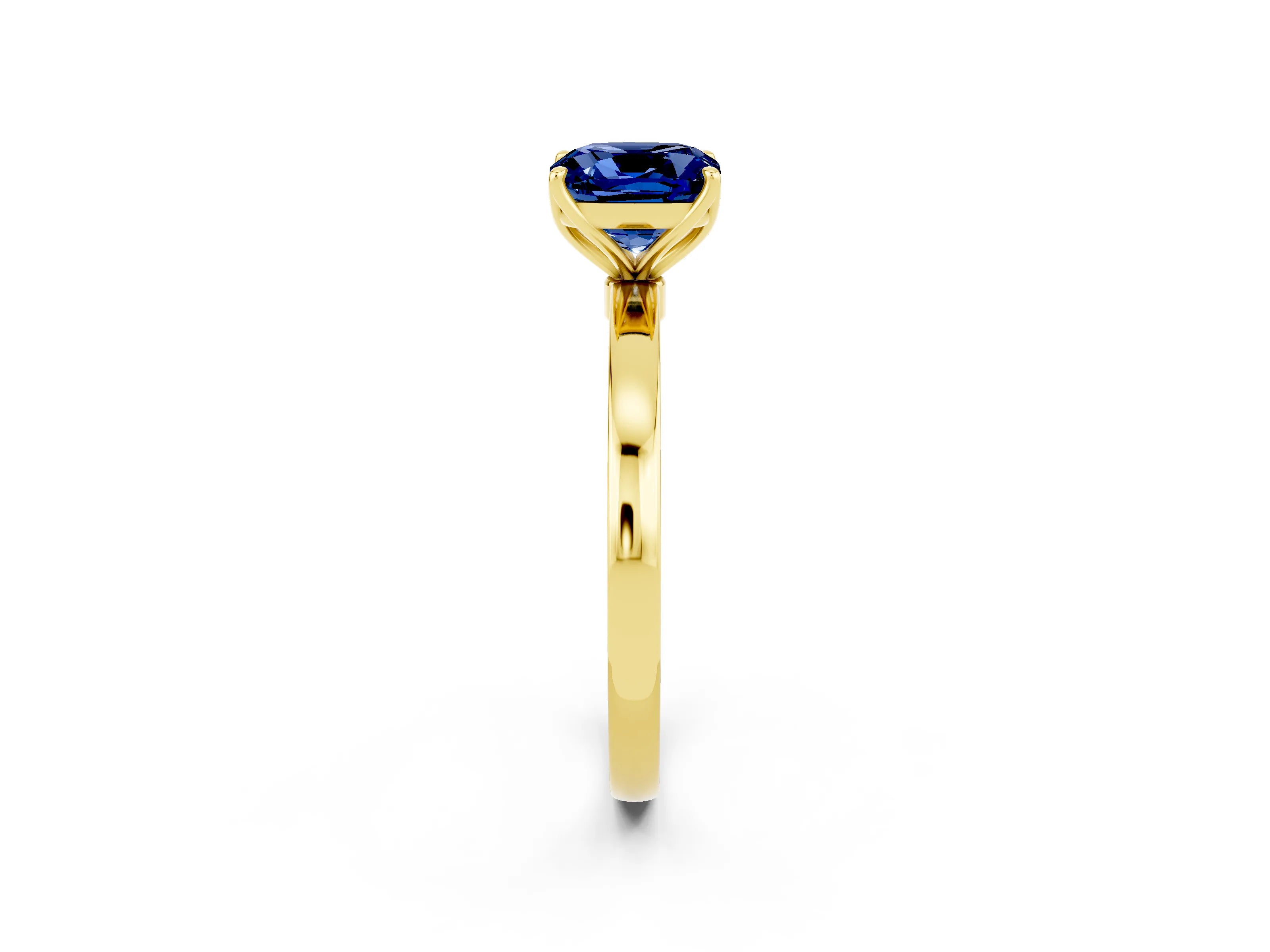 Yellow gold Cushion Cut Solitaire Diamond Ring with Thin Band and Four-Prong Setting_2