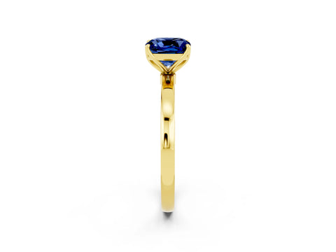 Yellow gold Cushion Cut Solitaire Diamond Ring with Thin Band and Four-Prong Setting_2