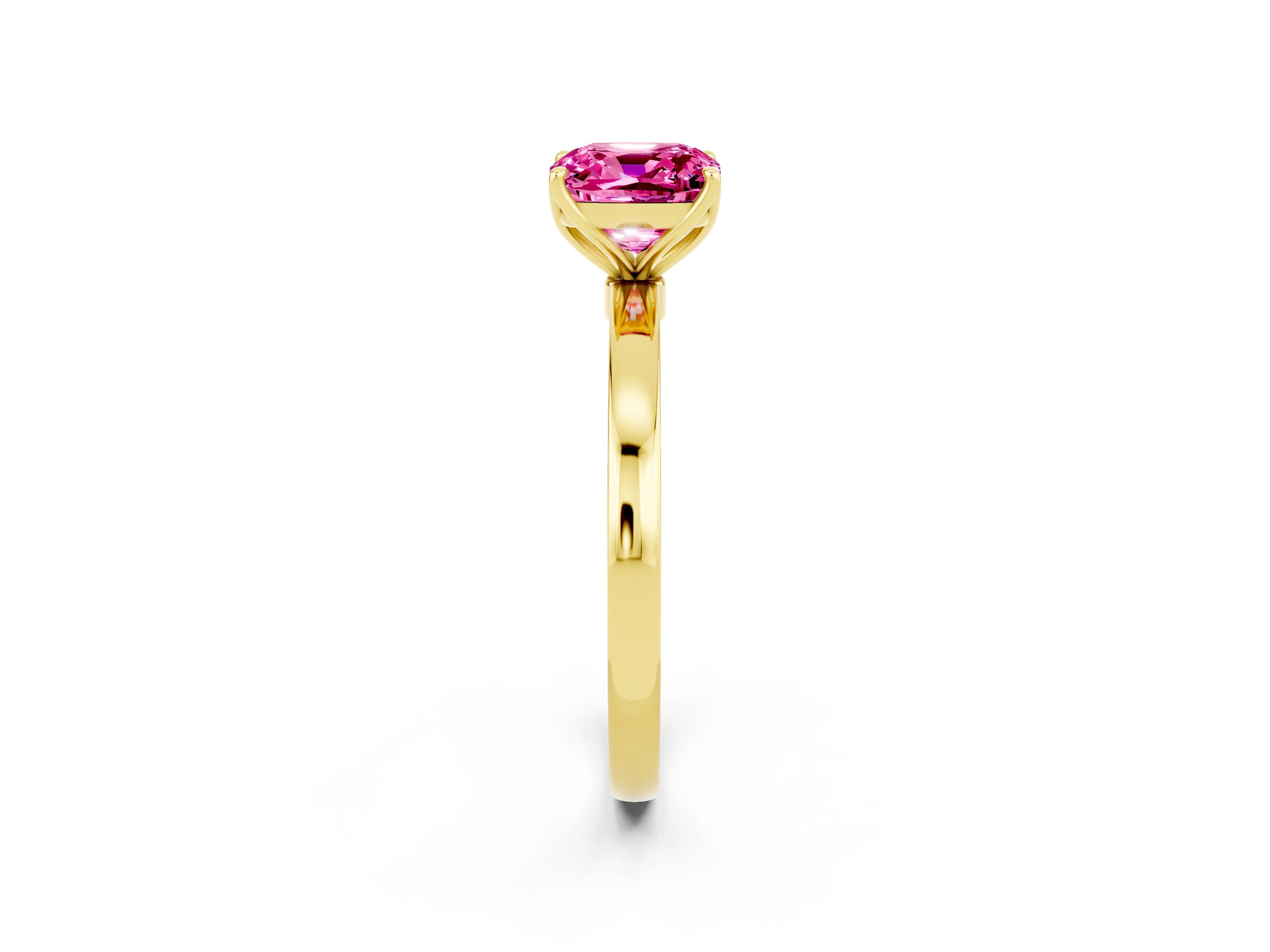 Yellow gold Cushion Cut Solitaire Diamond Ring with Thin Band and Four-Prong Setting_2