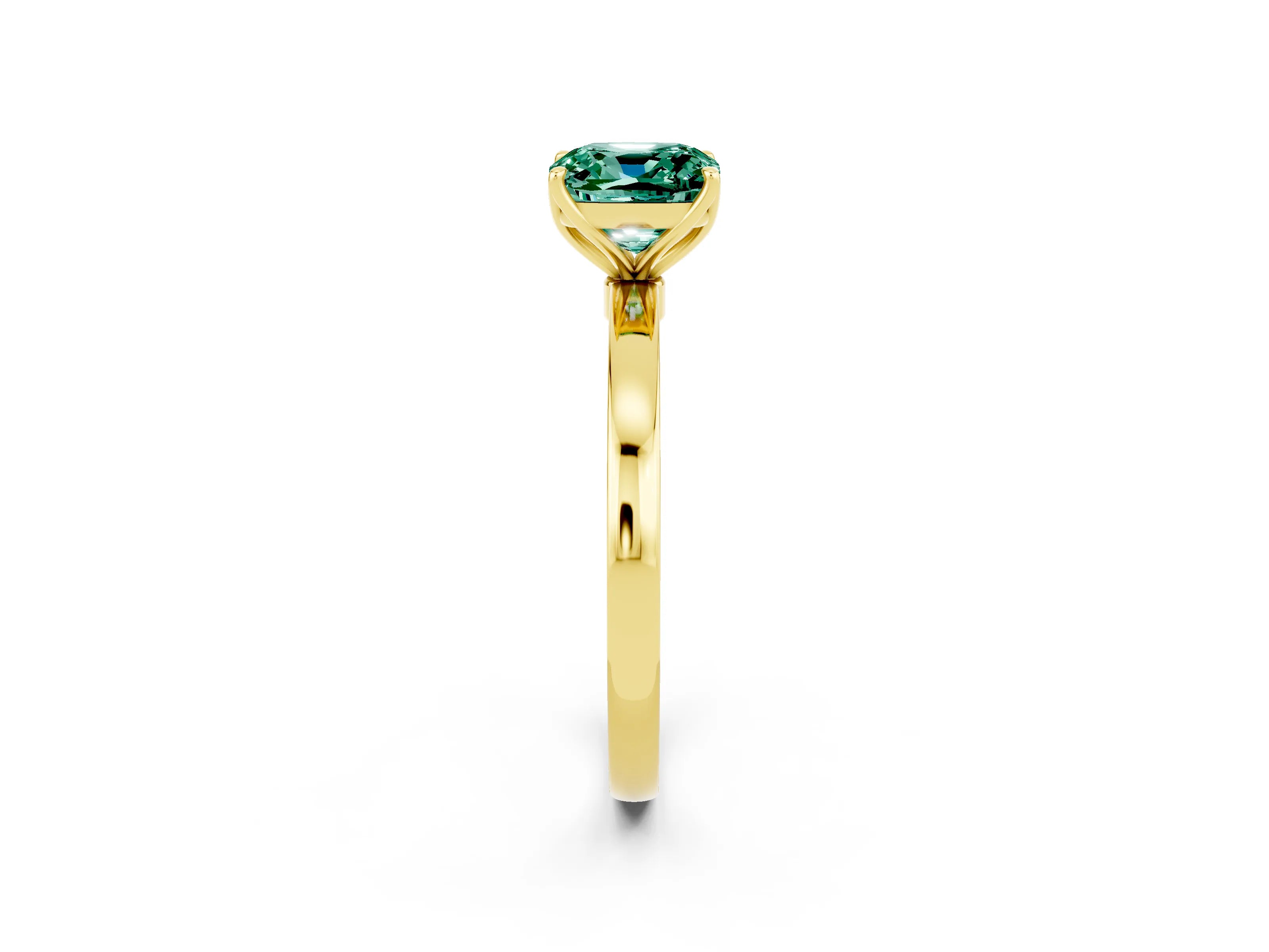 Yellow gold Cushion Cut Solitaire Diamond Ring with Thin Band and Four-Prong Setting_2