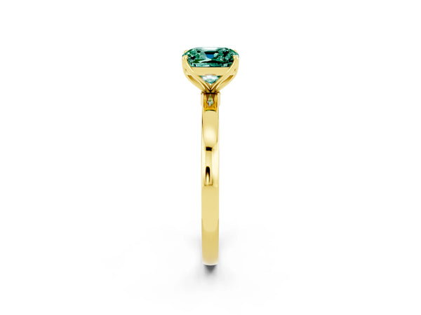 Yellow gold Cushion Cut Solitaire Diamond Ring with Thin Band and Four-Prong Setting