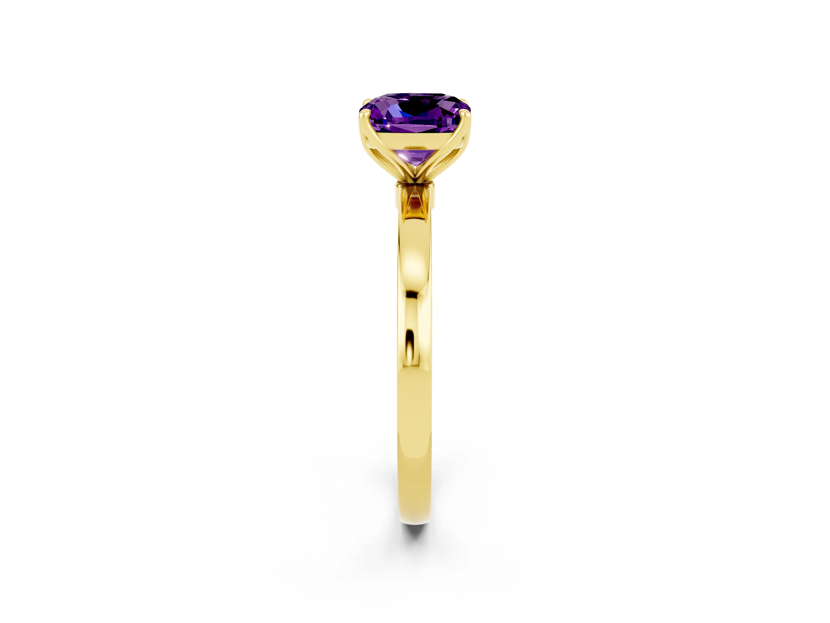 Yellow gold Cushion Cut Solitaire Diamond Ring with Thin Band and Four-Prong Setting_2