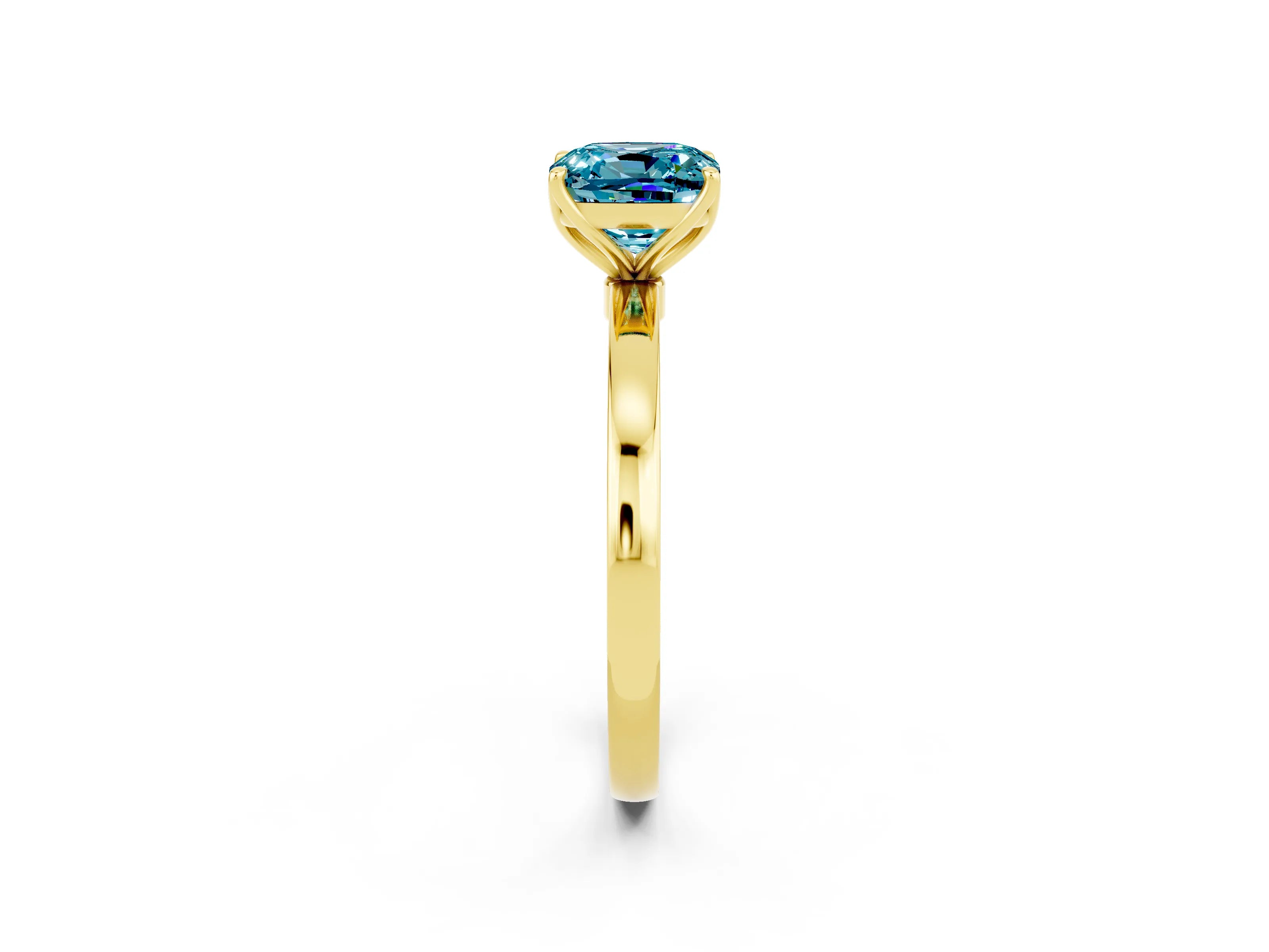 Yellow gold Cushion Cut Solitaire Diamond Ring with Thin Band and Four-Prong Setting_2