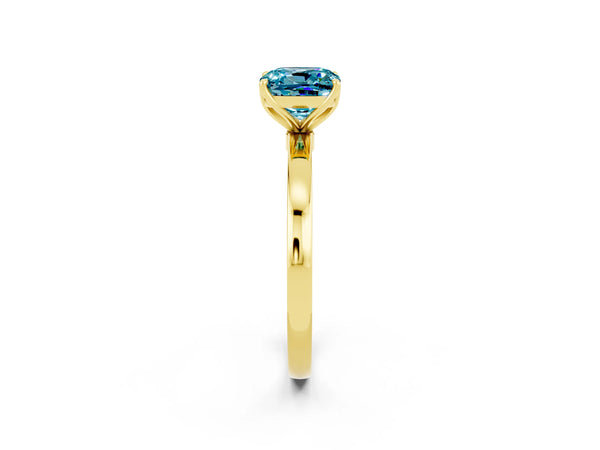Yellow gold Cushion Cut Solitaire Diamond Ring with Thin Band and Four-Prong Setting