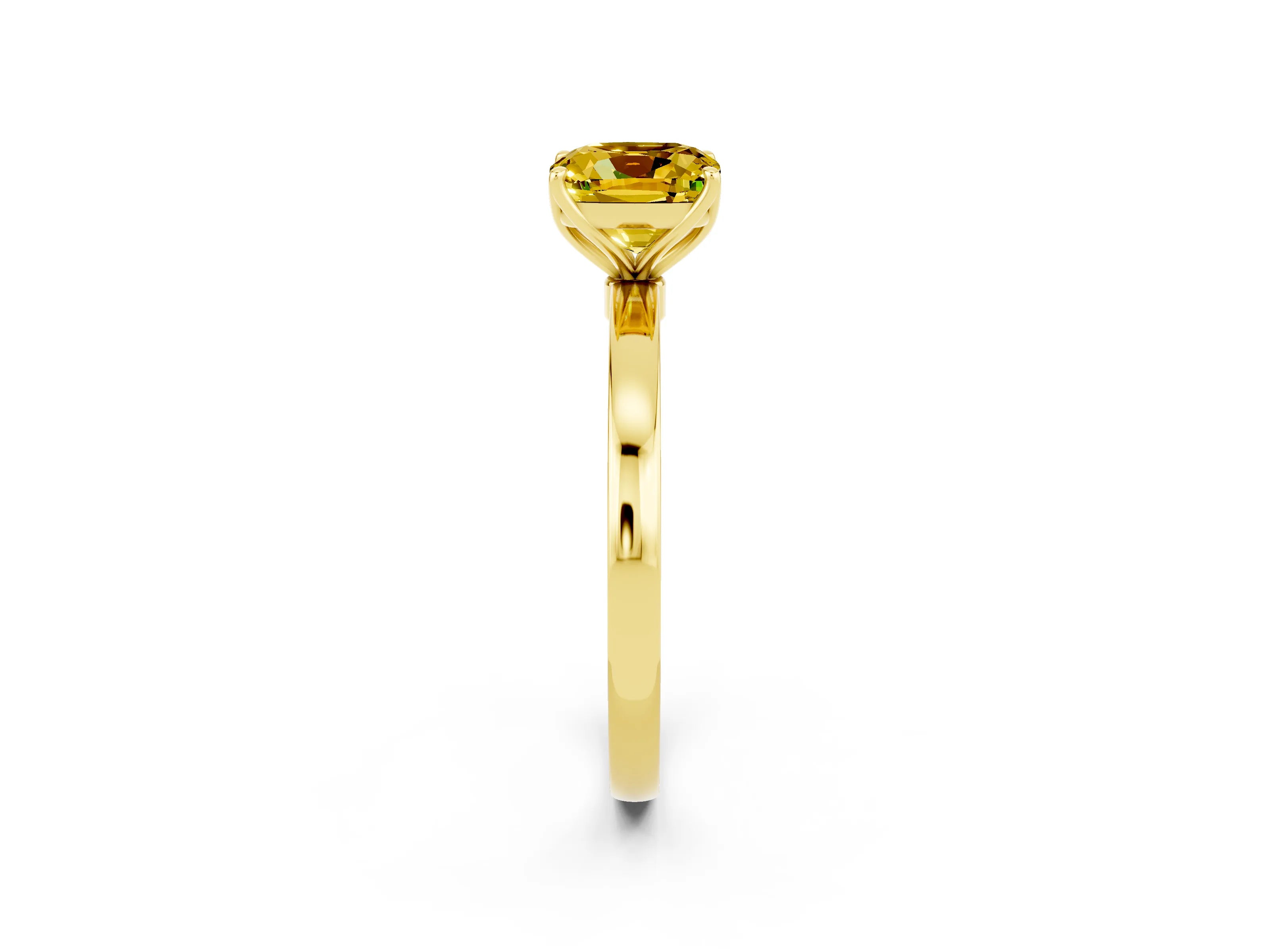 Yellow gold Cushion Cut Solitaire Diamond Ring with Thin Band and Four-Prong Setting_2