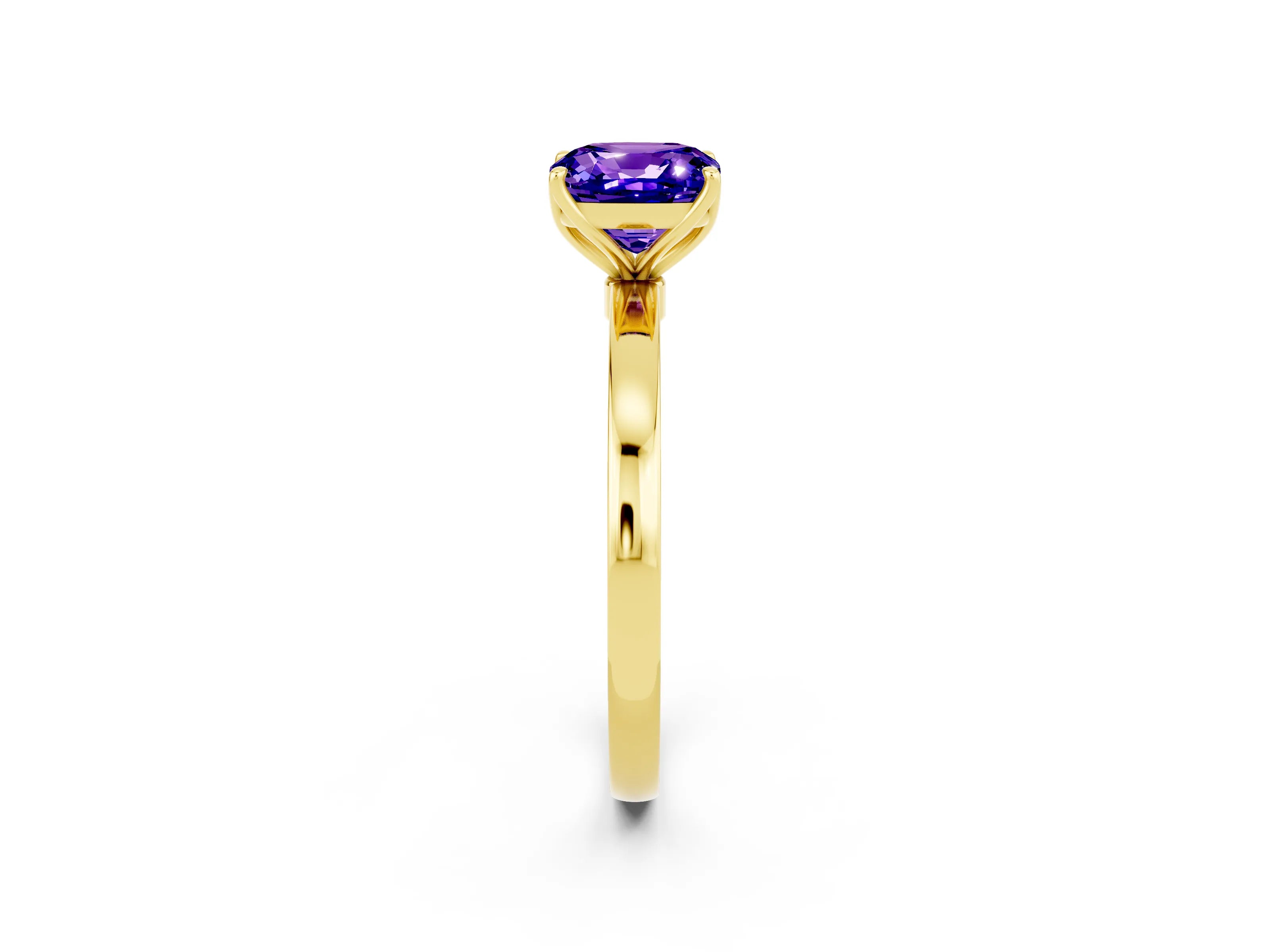 Yellow gold Cushion Cut Solitaire Diamond Ring with Thin Band and Four-Prong Setting_2