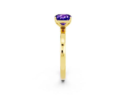 Yellow gold Cushion Cut Solitaire Diamond Ring with Thin Band and Four-Prong Setting_2