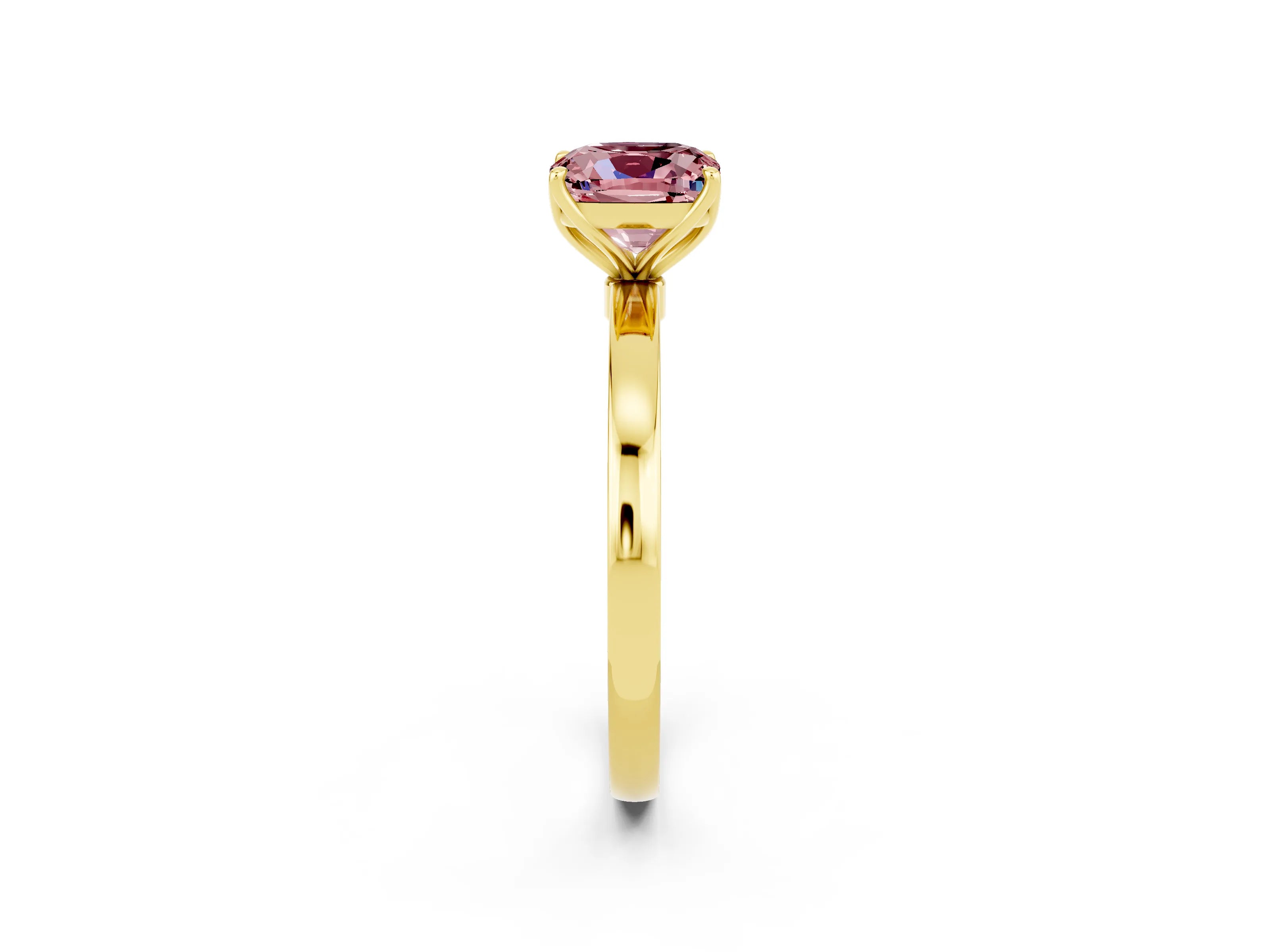 Yellow gold Cushion Cut Solitaire Diamond Ring with Thin Band and Four-Prong Setting_2