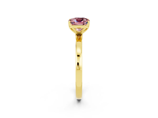 Yellow gold Cushion Cut Solitaire Diamond Ring with Thin Band and Four-Prong Setting