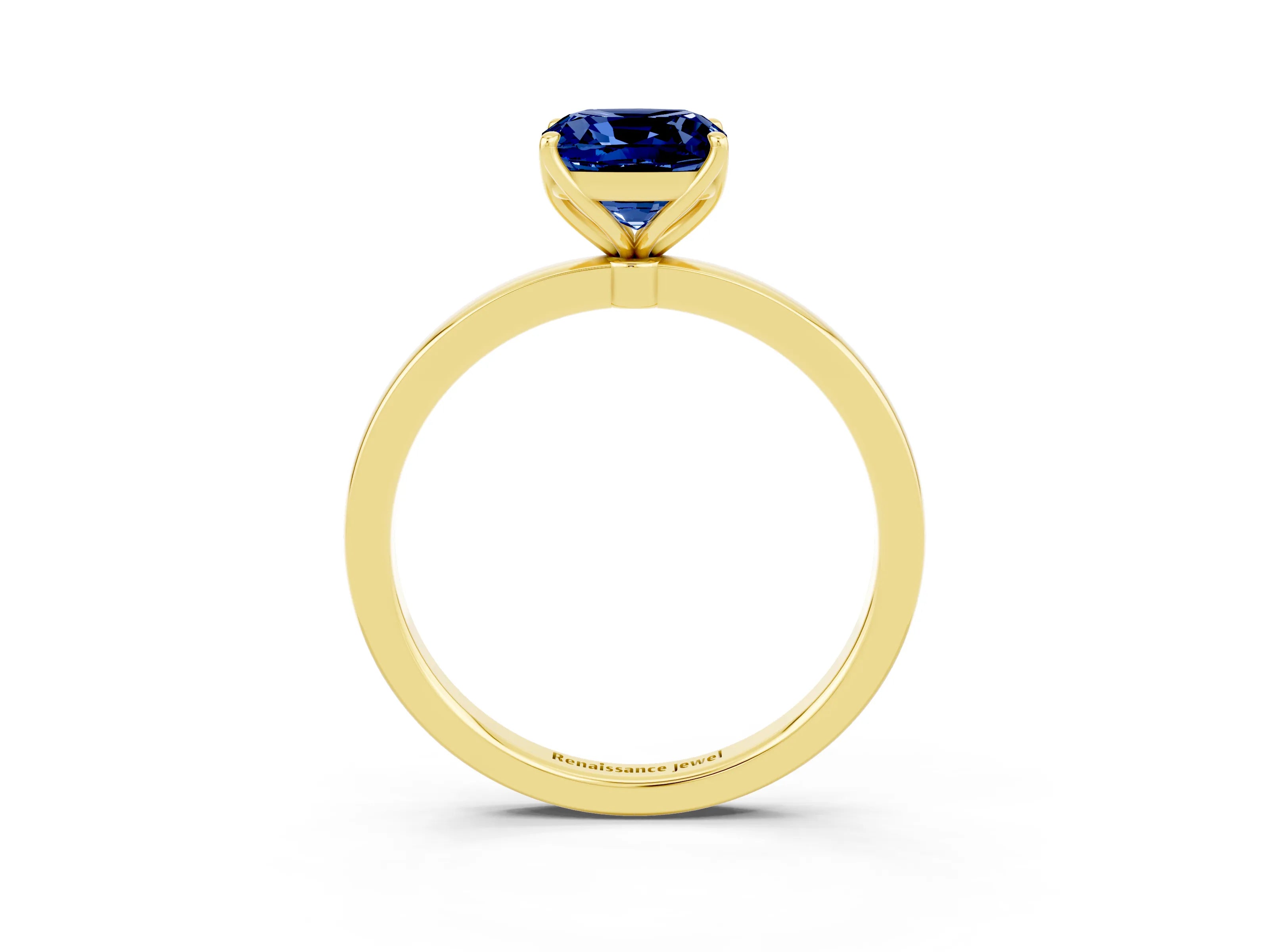Yellow gold Cushion Cut Solitaire Diamond Ring with Thin Band and Four-Prong Setting_3