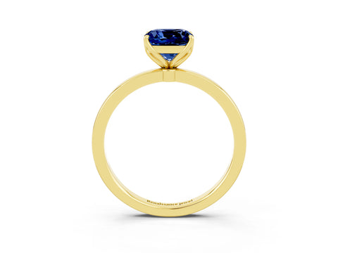 Yellow gold Cushion Cut Solitaire Diamond Ring with Thin Band and Four-Prong Setting_3