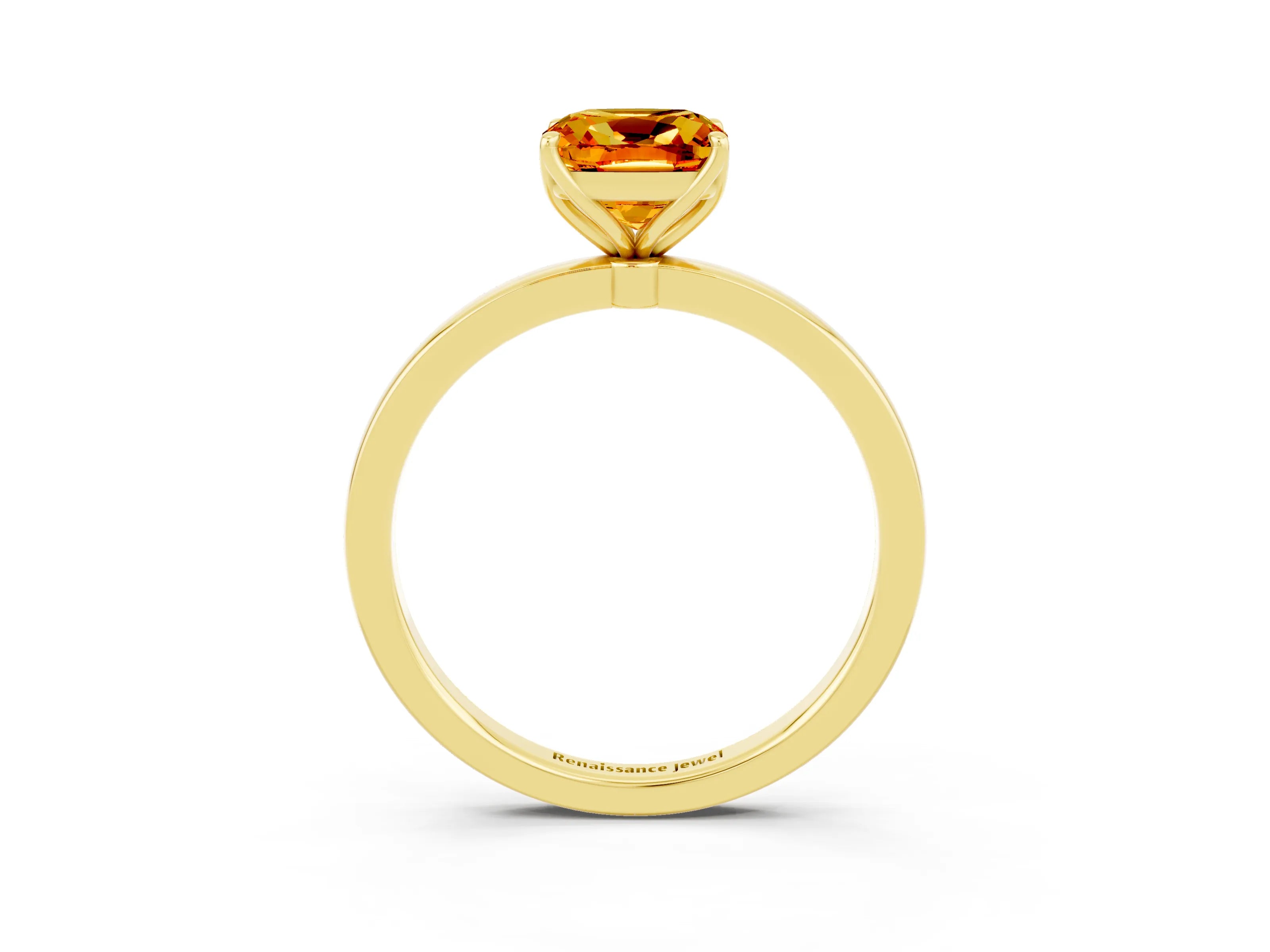 Yellow gold Cushion Cut Solitaire Diamond Ring with Thin Band and Four-Prong Setting_3