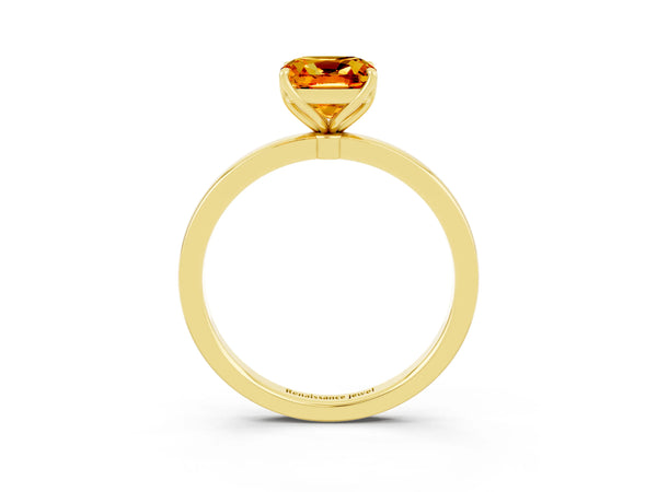 Yellow gold Cushion Cut Citrine Solitaire Ring with Thin Band and Prong Setting
