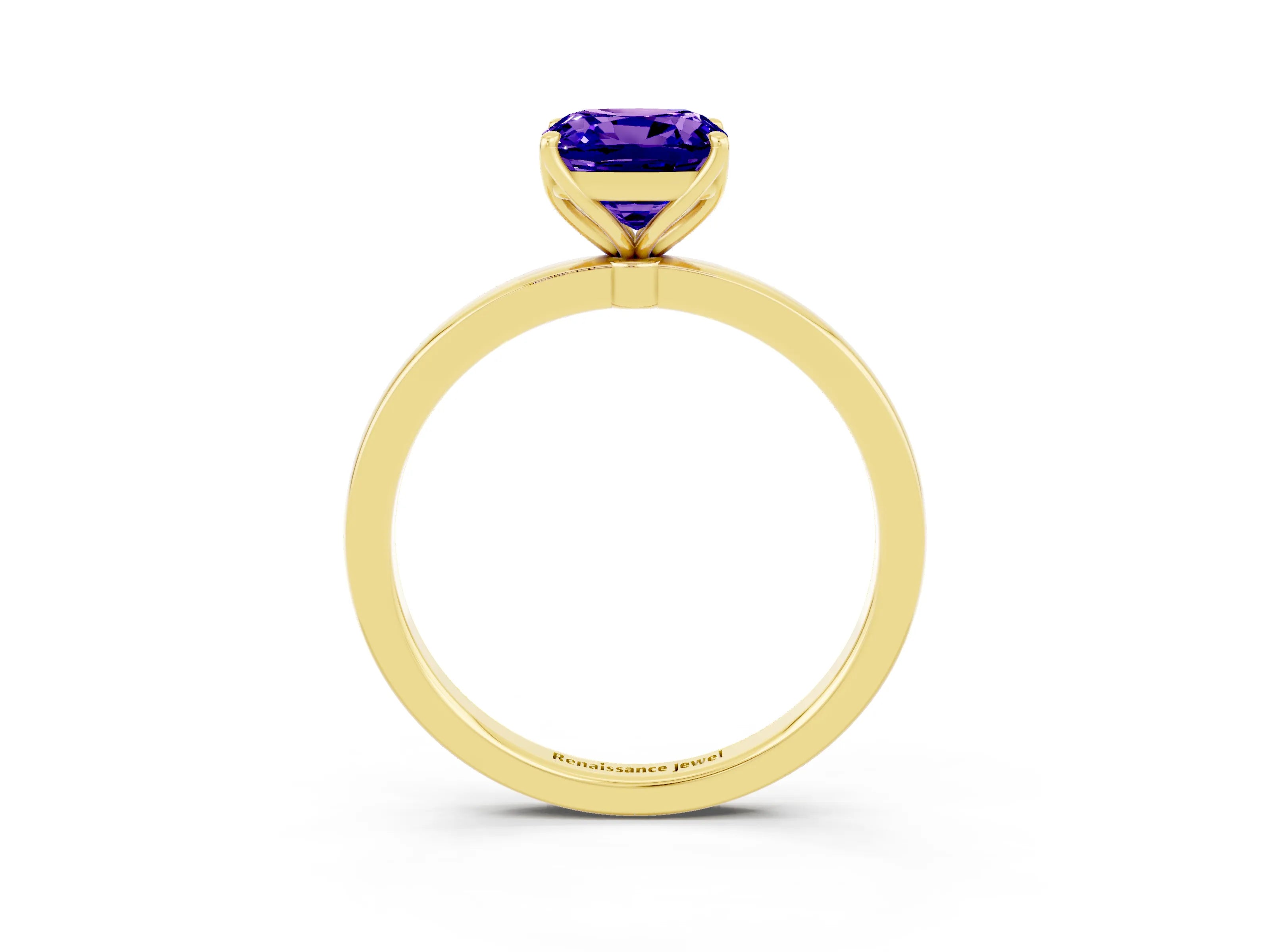 Yellow gold Cushion Cut Solitaire Diamond Ring with Thin Band and Four-Prong Setting_3