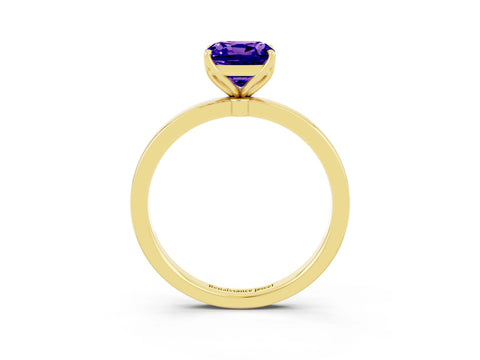 Yellow gold Cushion Cut Solitaire Diamond Ring with Thin Band and Four-Prong Setting_3