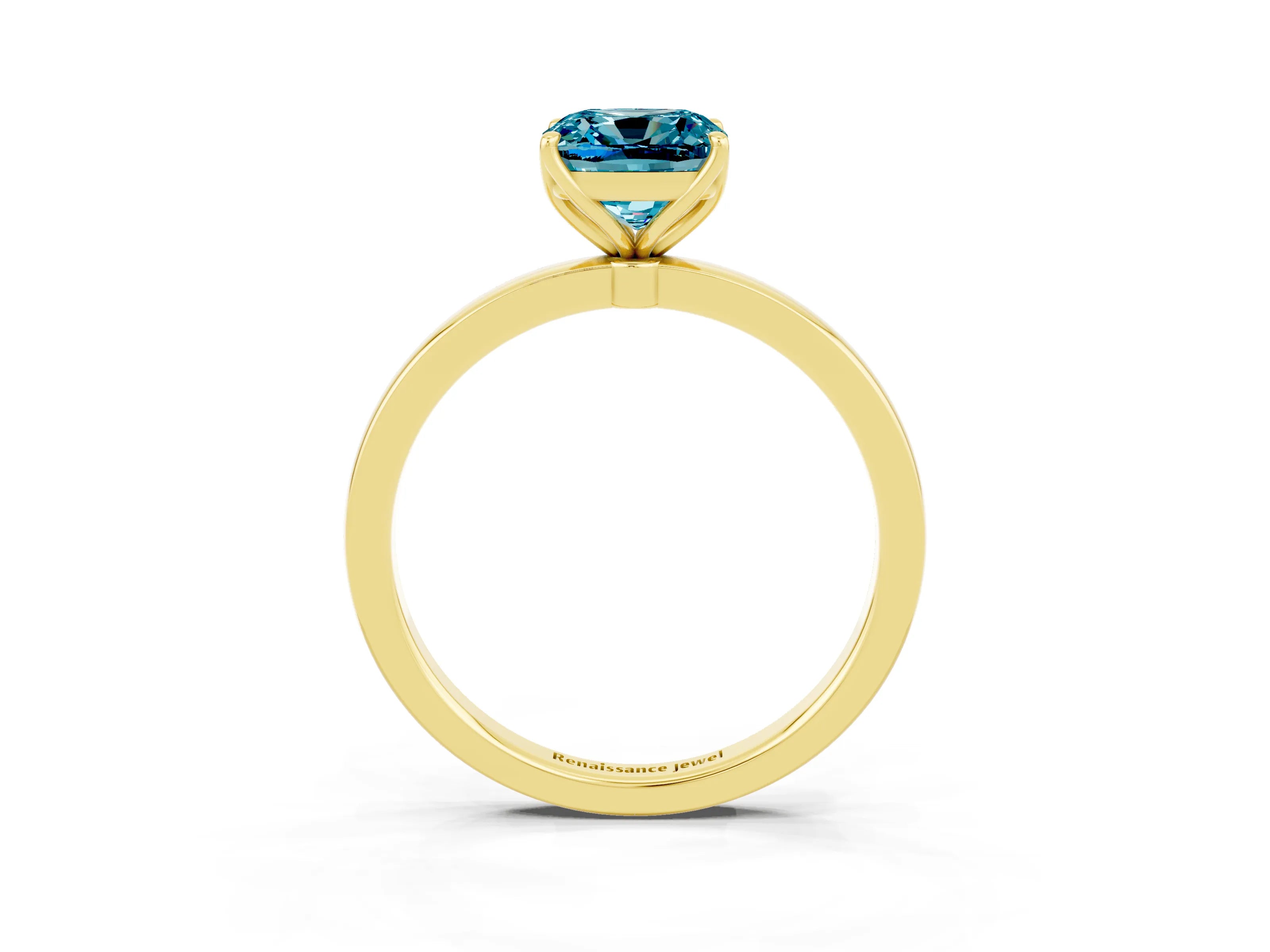 Yellow gold Cushion Cut Solitaire Diamond Ring with Thin Band and Four-Prong Setting_3