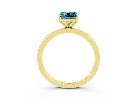 Yellow gold Cushion Cut Solitaire Diamond Ring with Thin Band and Four-Prong Setting_3