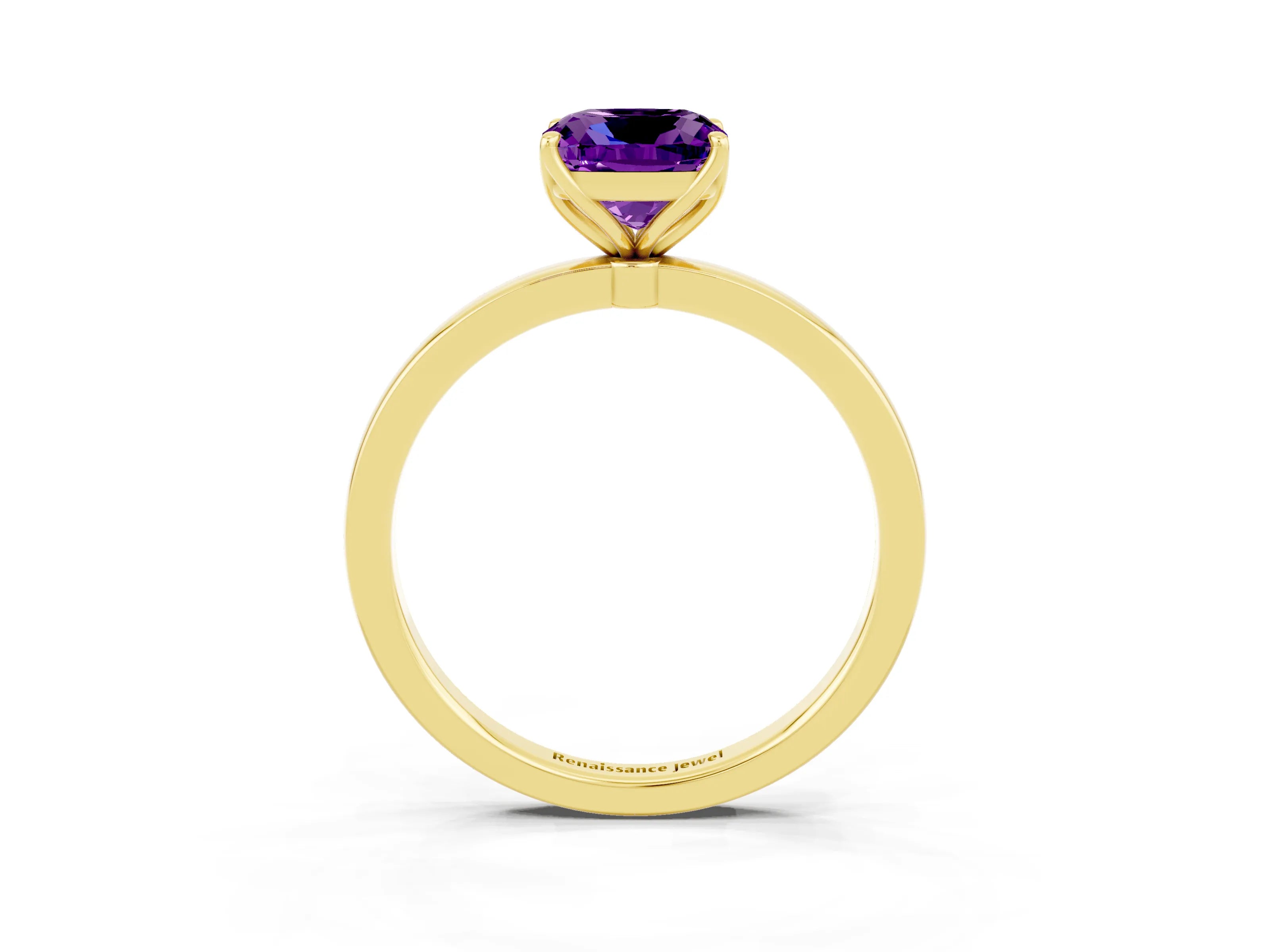 Yellow gold Cushion Cut Solitaire Diamond Ring with Thin Band and Four-Prong Setting_3