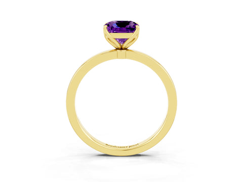 Yellow gold Cushion Cut Solitaire Diamond Ring with Thin Band and Four-Prong Setting_3