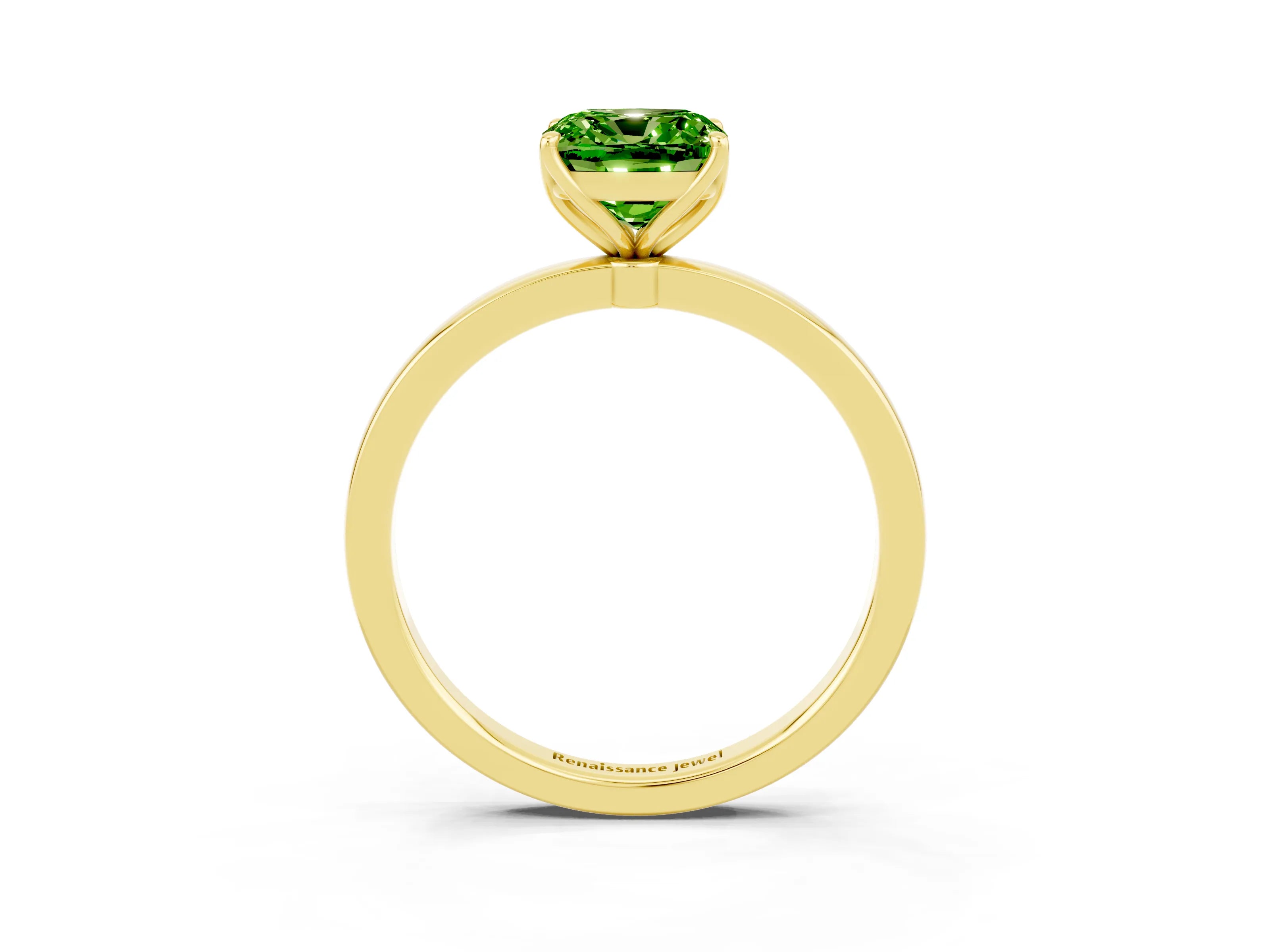 Yellow gold Cushion Cut Solitaire Diamond Ring with Thin Band and Four-Prong Setting_3