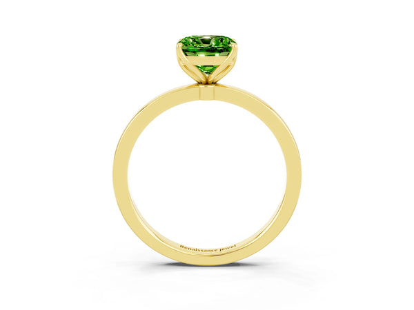 Yellow gold Cushion Cut Solitaire Diamond Ring with Thin Band and Four-Prong Setting