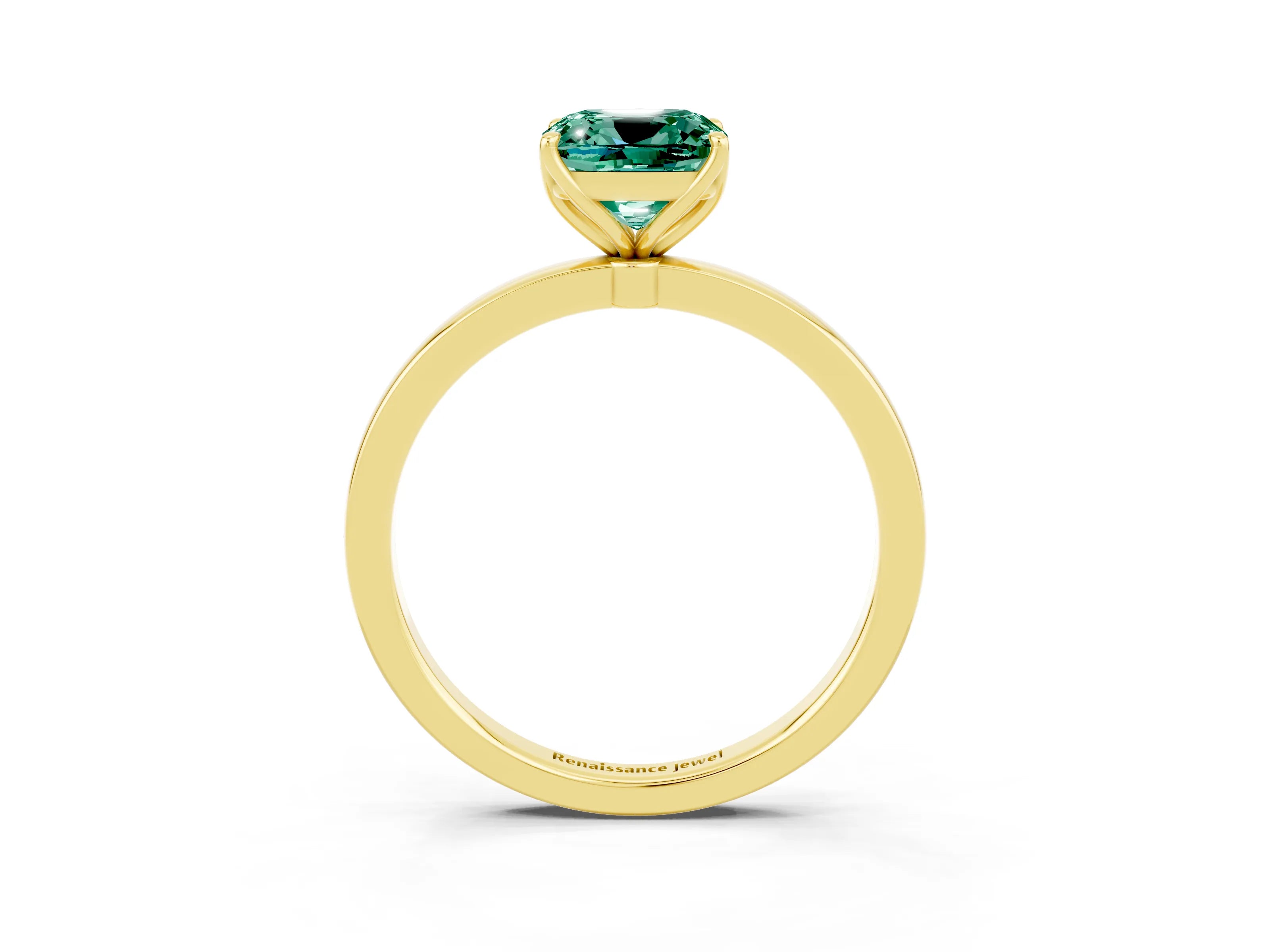 Yellow gold Cushion Cut Solitaire Diamond Ring with Thin Band and Four-Prong Setting_3