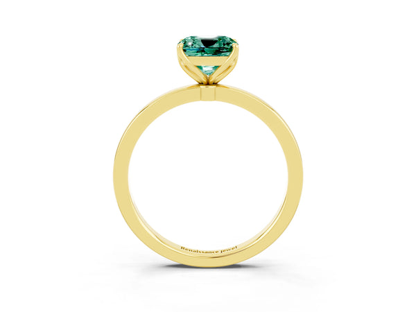 Yellow gold Cushion Cut Solitaire Diamond Ring with Thin Band and Four-Prong Setting