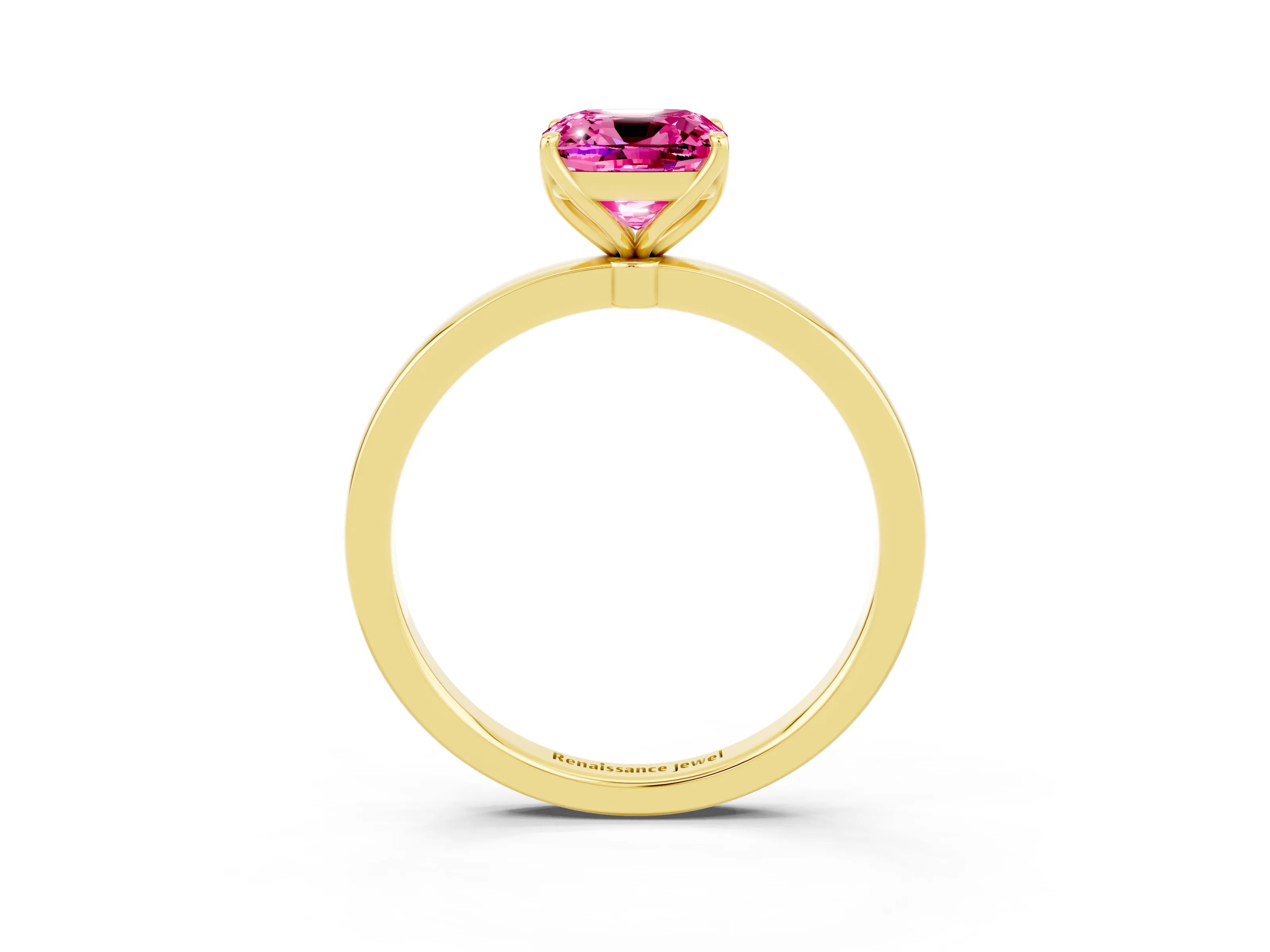Yellow gold Cushion Cut Solitaire Diamond Ring with Thin Band and Four-Prong Setting_3