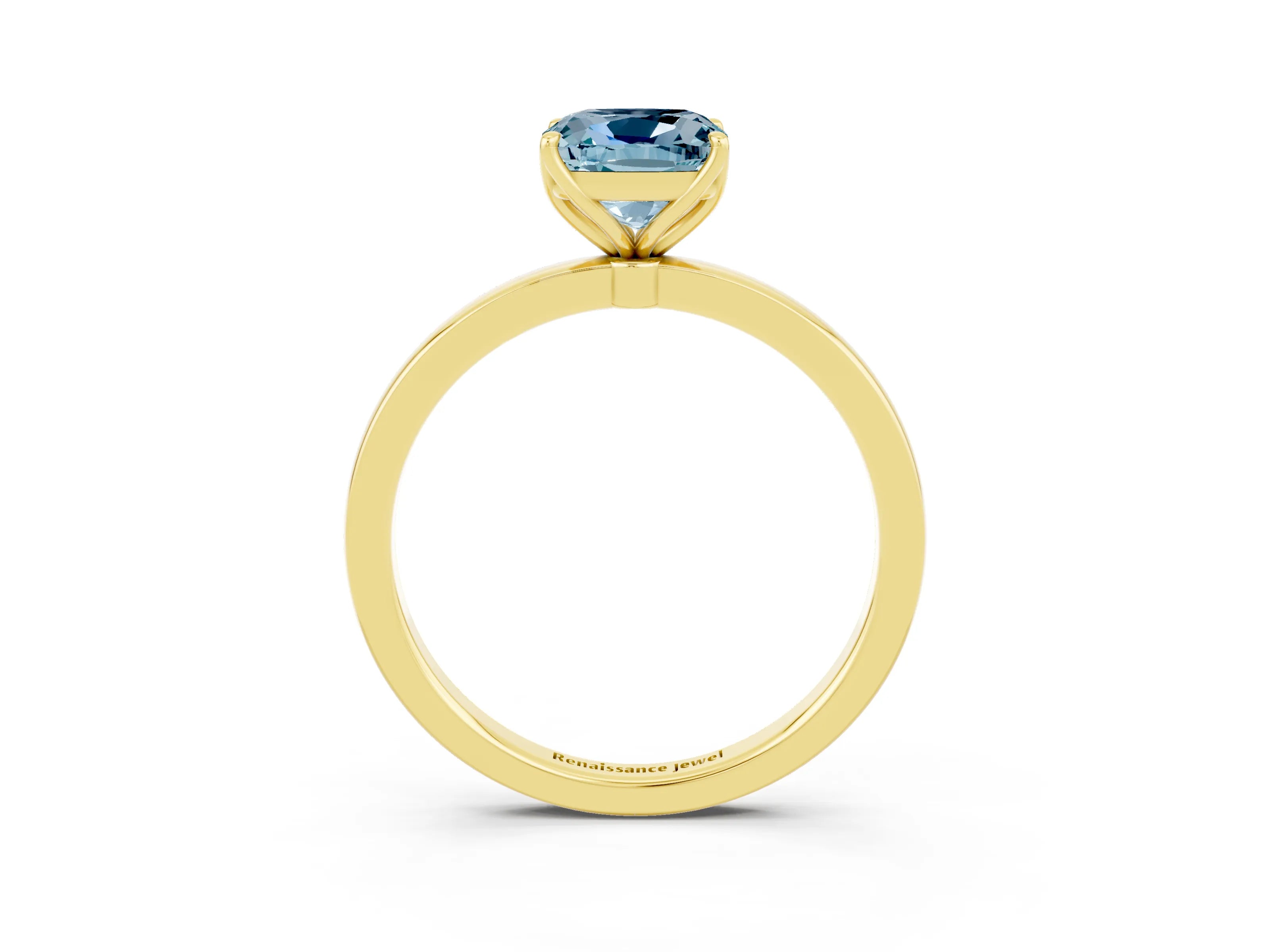 Yellow gold Cushion Cut Solitaire Diamond Ring with Thin Band and Four-Prong Setting_3