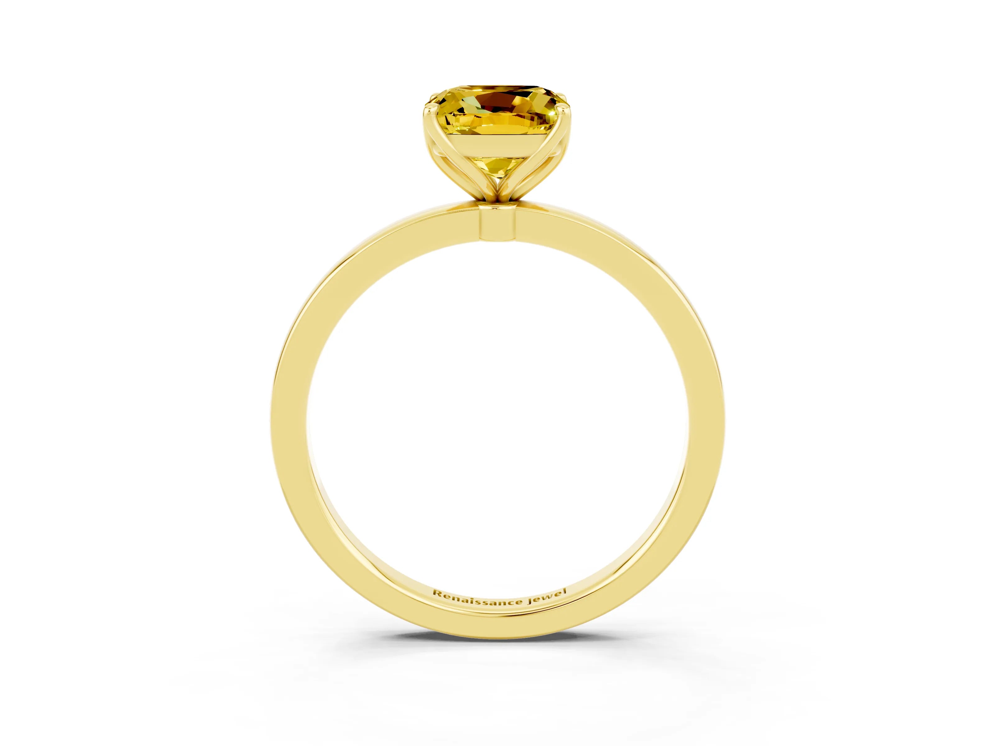 Yellow gold Cushion Cut Solitaire Diamond Ring with Thin Band and Four-Prong Setting_3