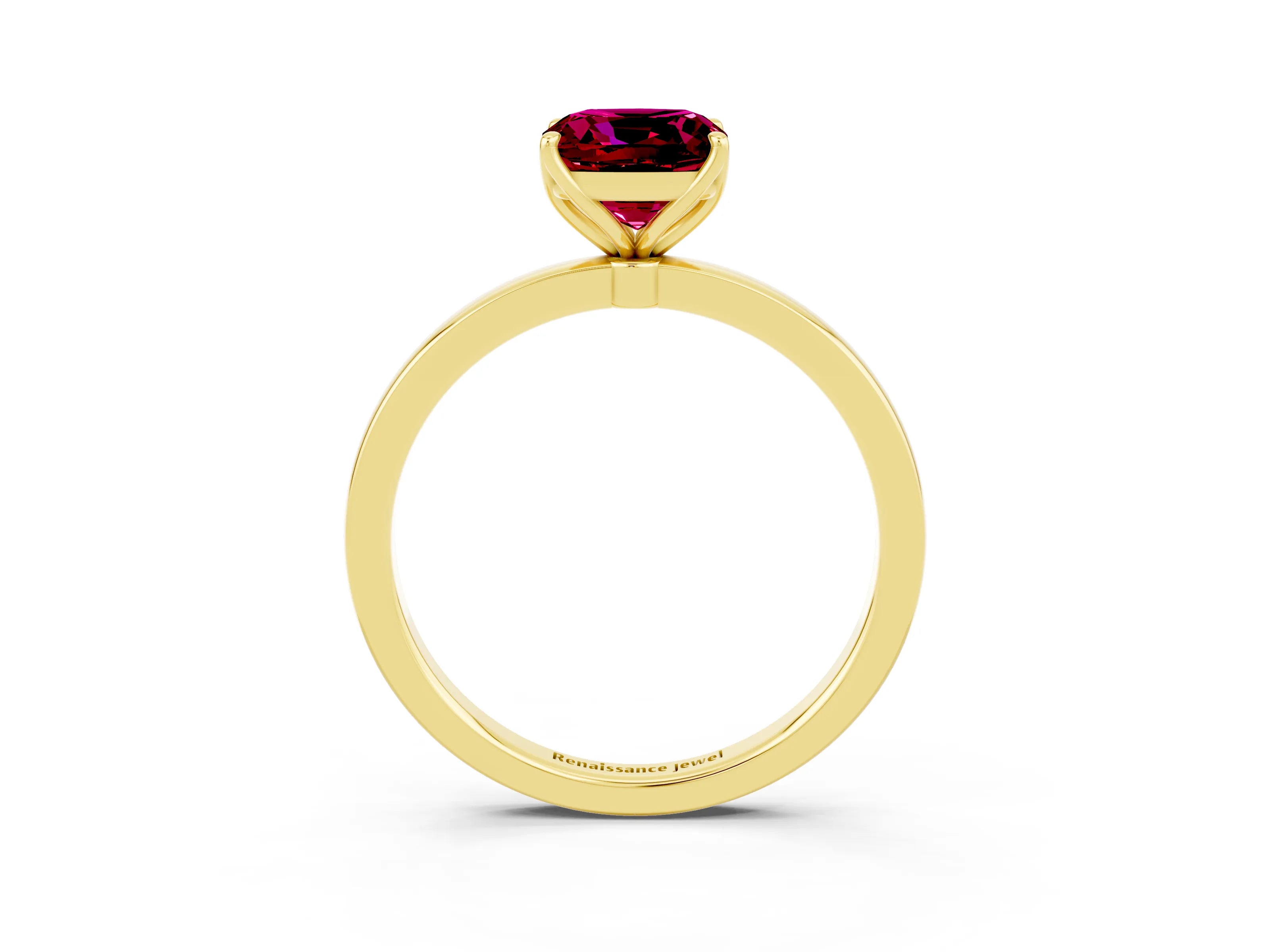 Yellow gold Cushion Cut Solitaire Diamond Ring with Thin Band and Four-Prong Setting_3