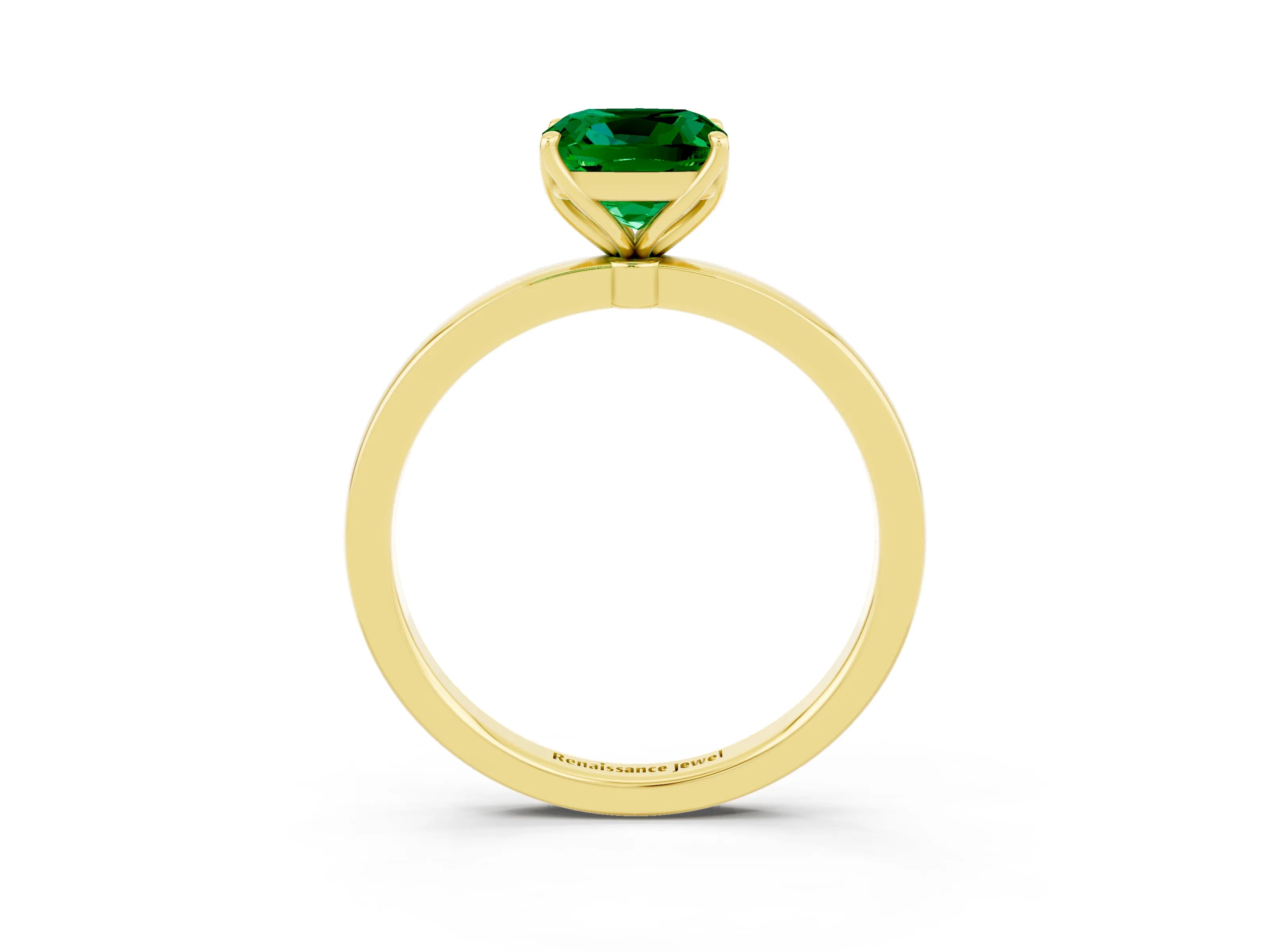 Yellow gold Cushion Cut Solitaire Diamond Ring with Thin Band and Four-Prong Setting_3