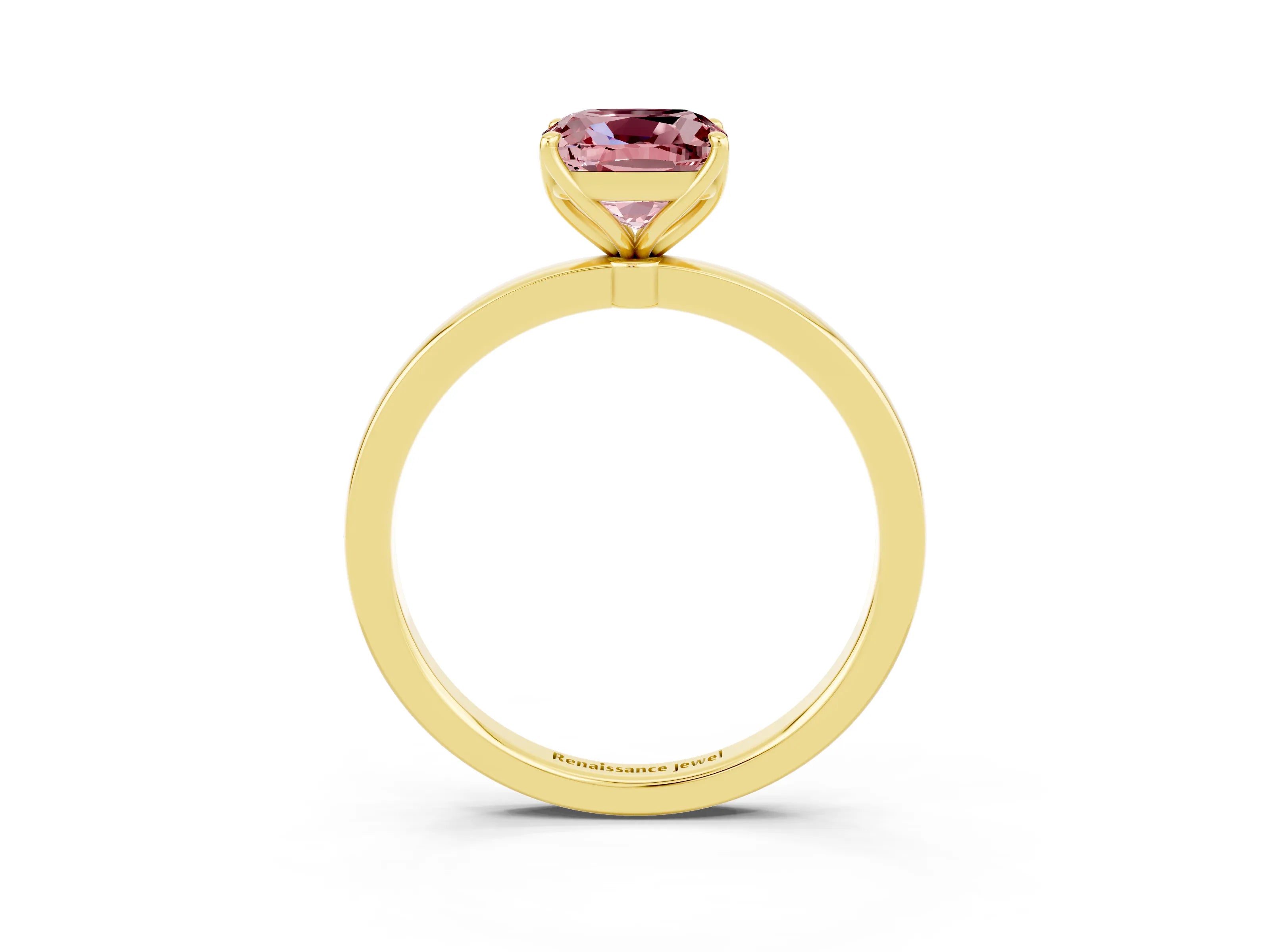 Yellow gold Cushion Cut Solitaire Diamond Ring with Thin Band and Four-Prong Setting_3