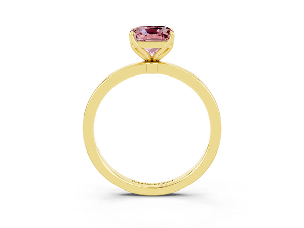Yellow gold Cushion Cut Solitaire Diamond Ring with Thin Band and Four-Prong Setting