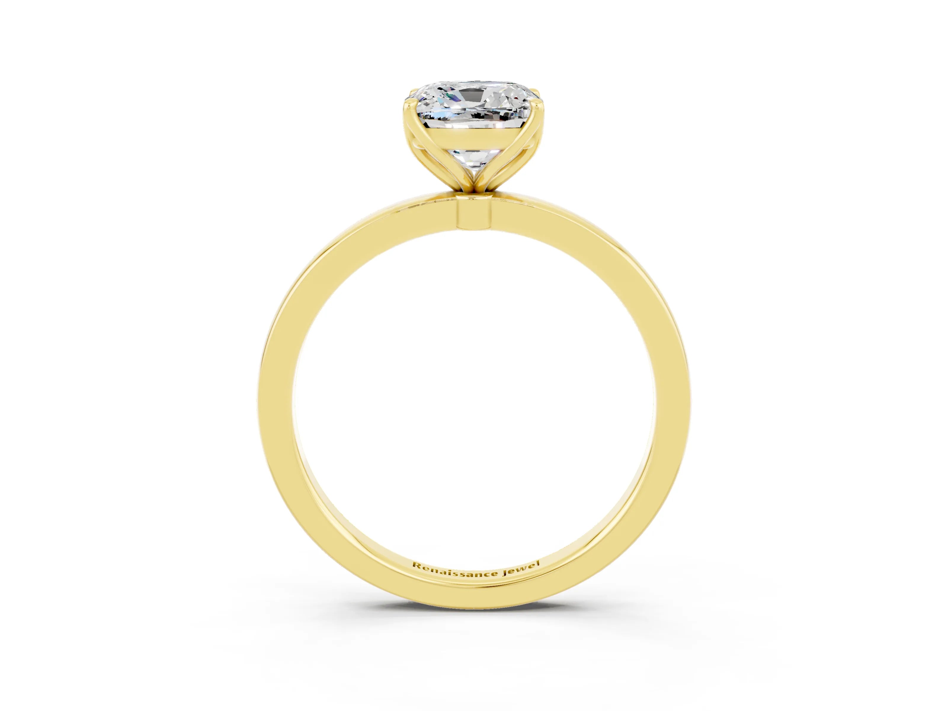 Yellow gold Cushion Cut Solitaire Diamond Ring with Thin Band and Four-Prong Setting_3