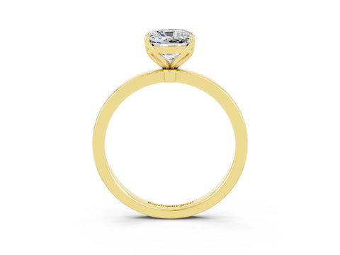 Yellow gold Cushion Cut Solitaire Diamond Ring with Thin Band and Four-Prong Setting_3