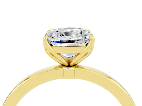 Yellow gold Cushion Cut Solitaire Diamond Ring with Thin Band and Four-Prong Setting_4