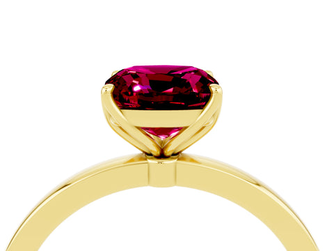 Yellow gold Cushion Cut Solitaire Diamond Ring with Thin Band and Four-Prong Setting_4